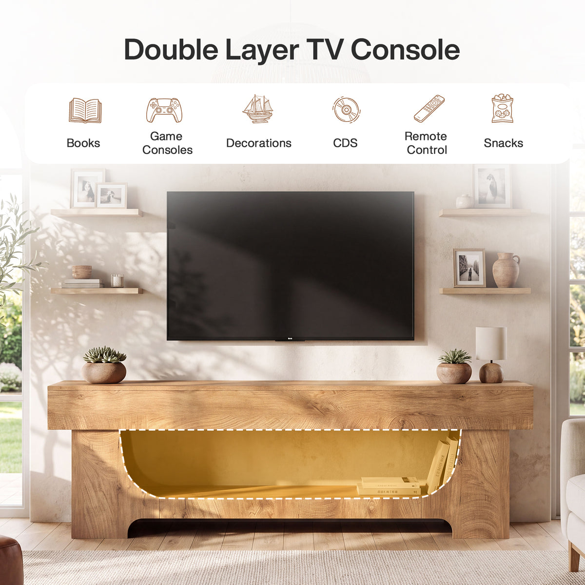 Tribesigns Mobile TV Basso Rustico in Legno con Ripiano Aperto, 160 cm, per TV fino a 75"