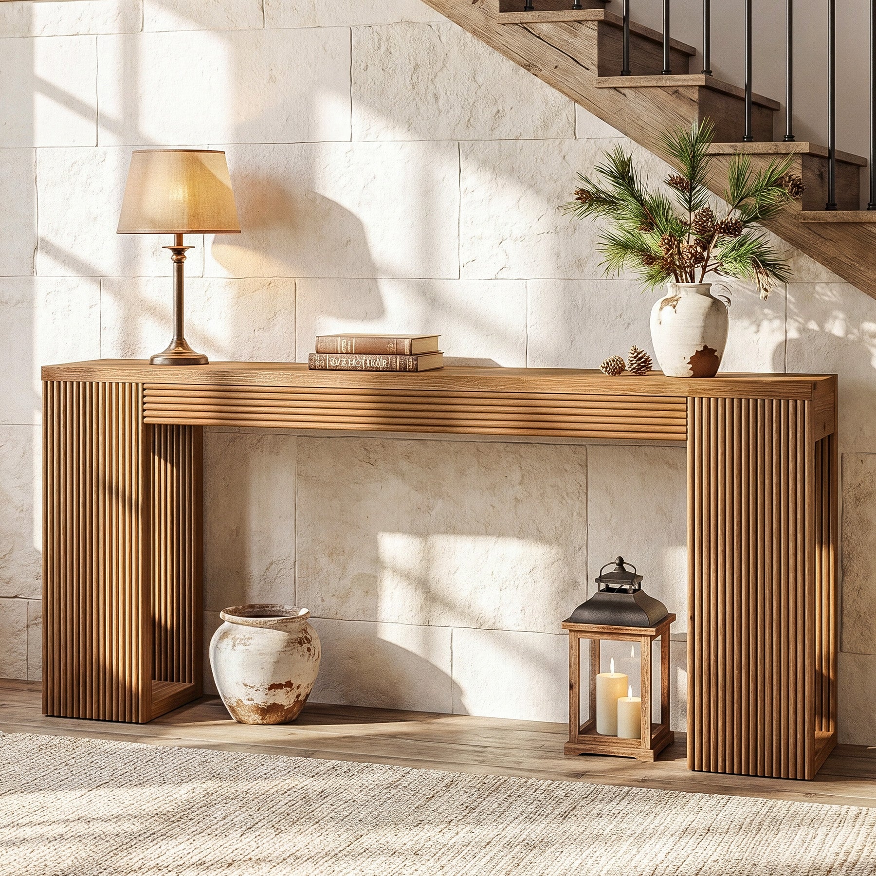 Tribesigns Tavolo consolle lungo 160 cm, tavolino da divano stretto in legno massello