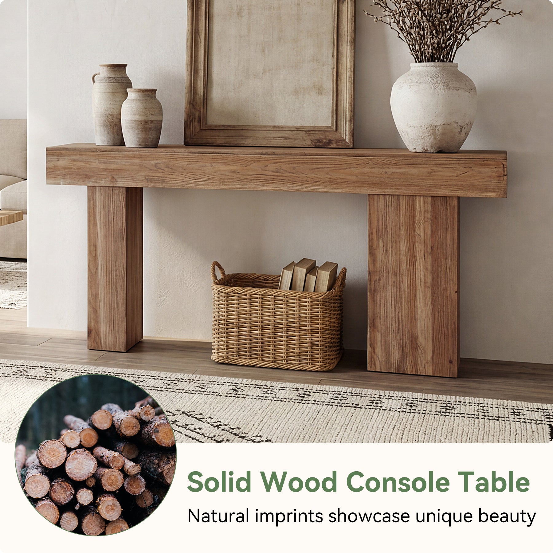Tribeisgns Tavolo consolle da 160 cm, tavolino da divano in stile country in legno massello