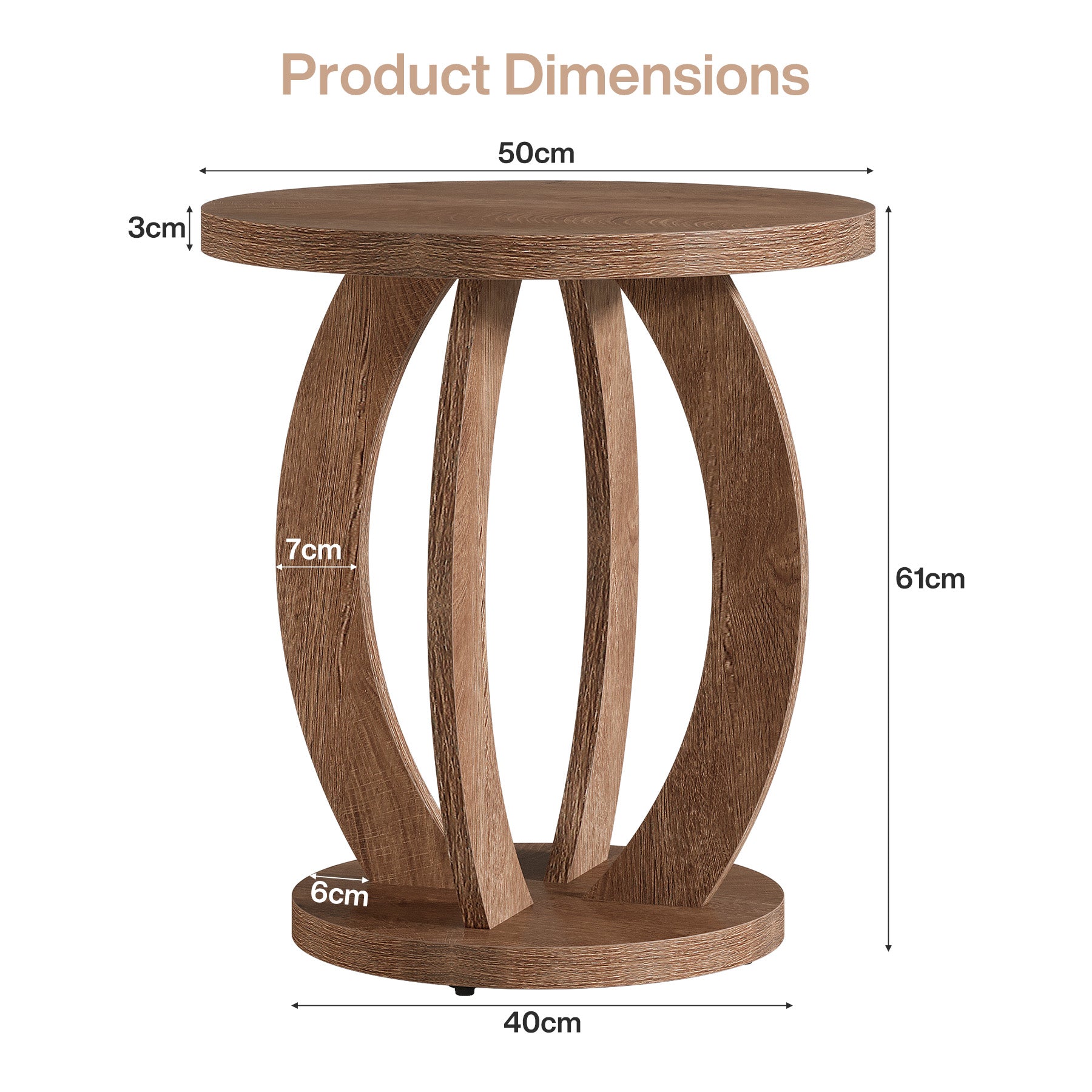 Tribesigns 50 cm Tavolino, tavolino rotondo comodino con vano portaoggetti