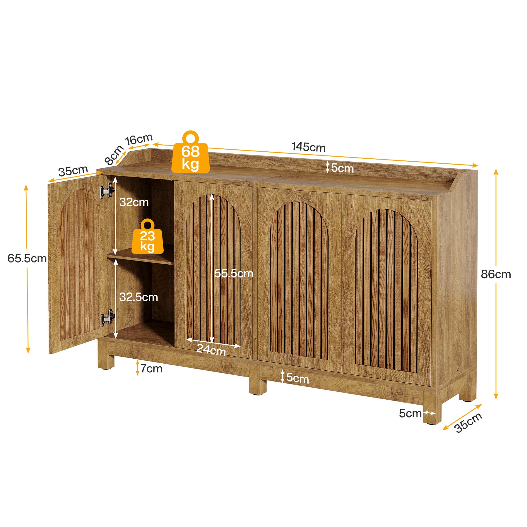 Credenza con Ante e Ripiani Regolabili, 145 cm, per Soggiorno e Sala da Pranzo