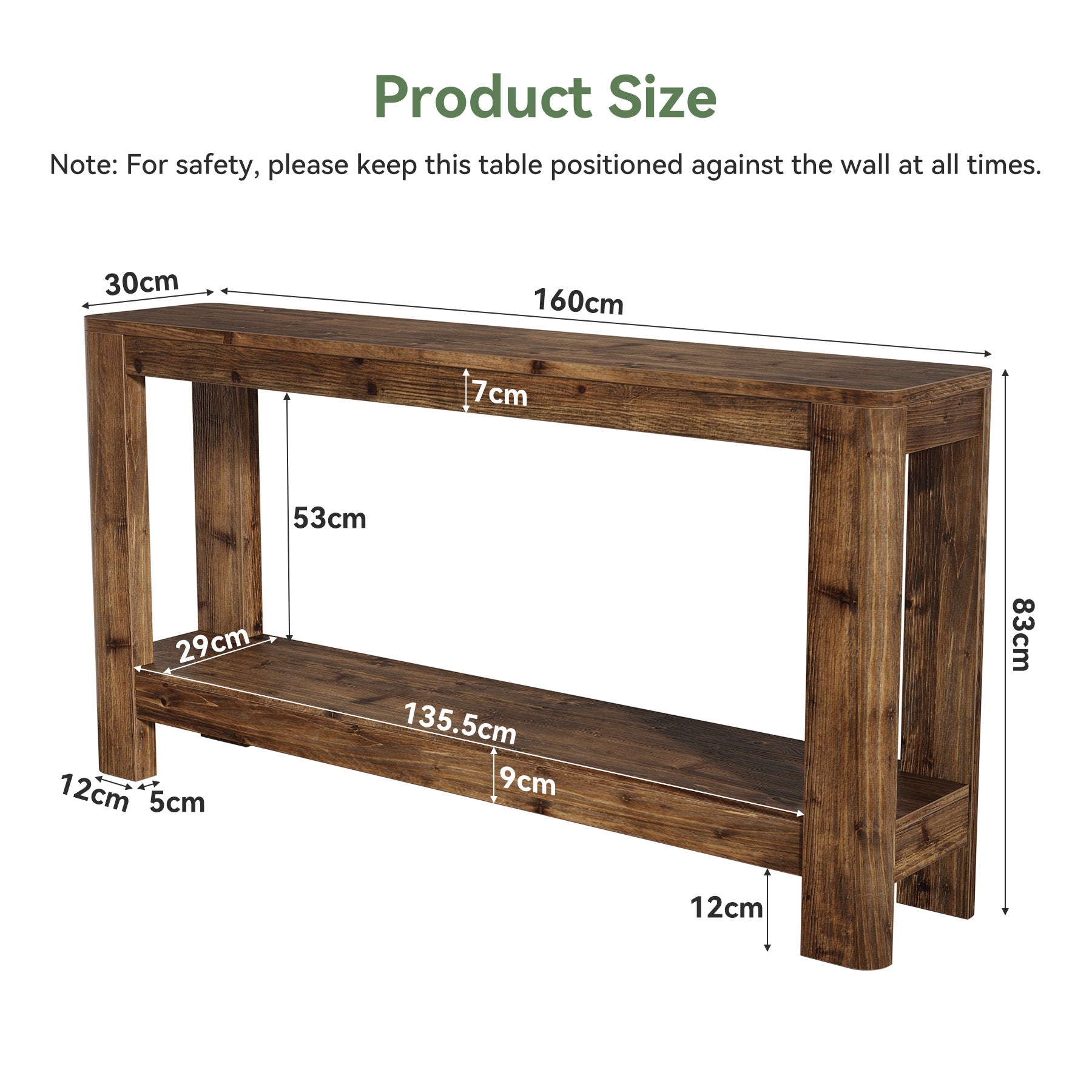 Tribesigns Consolle in legno massello da 160 cm, tavolo sottile in stile rustico per ingresso e corridoio con ripiano
