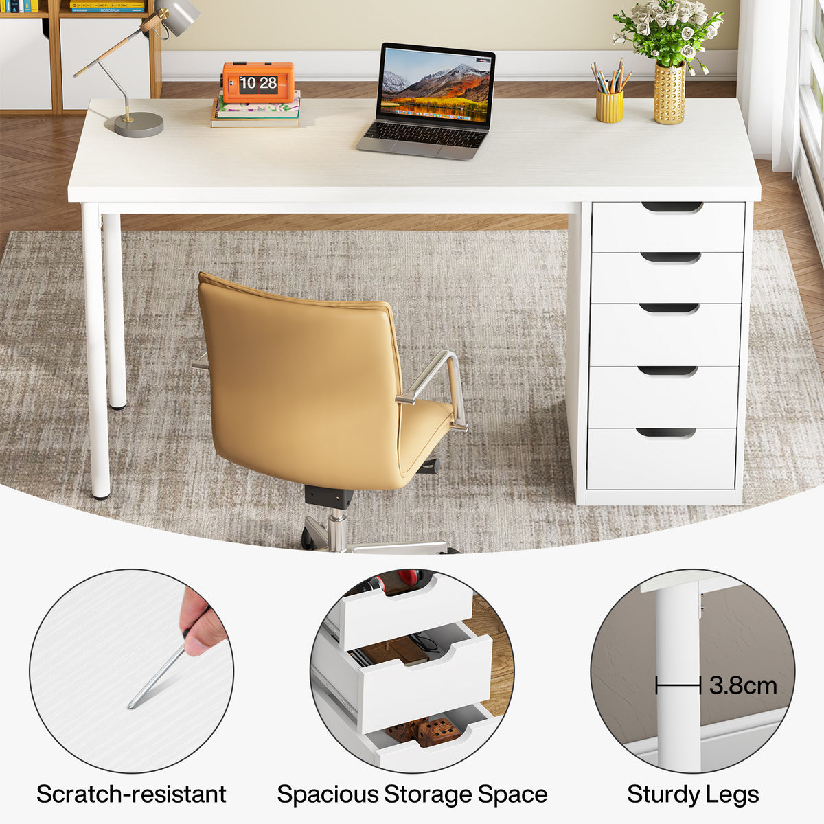 Scrivania Compatta con 5 Cassetti, 120 cm, per Ufficio
