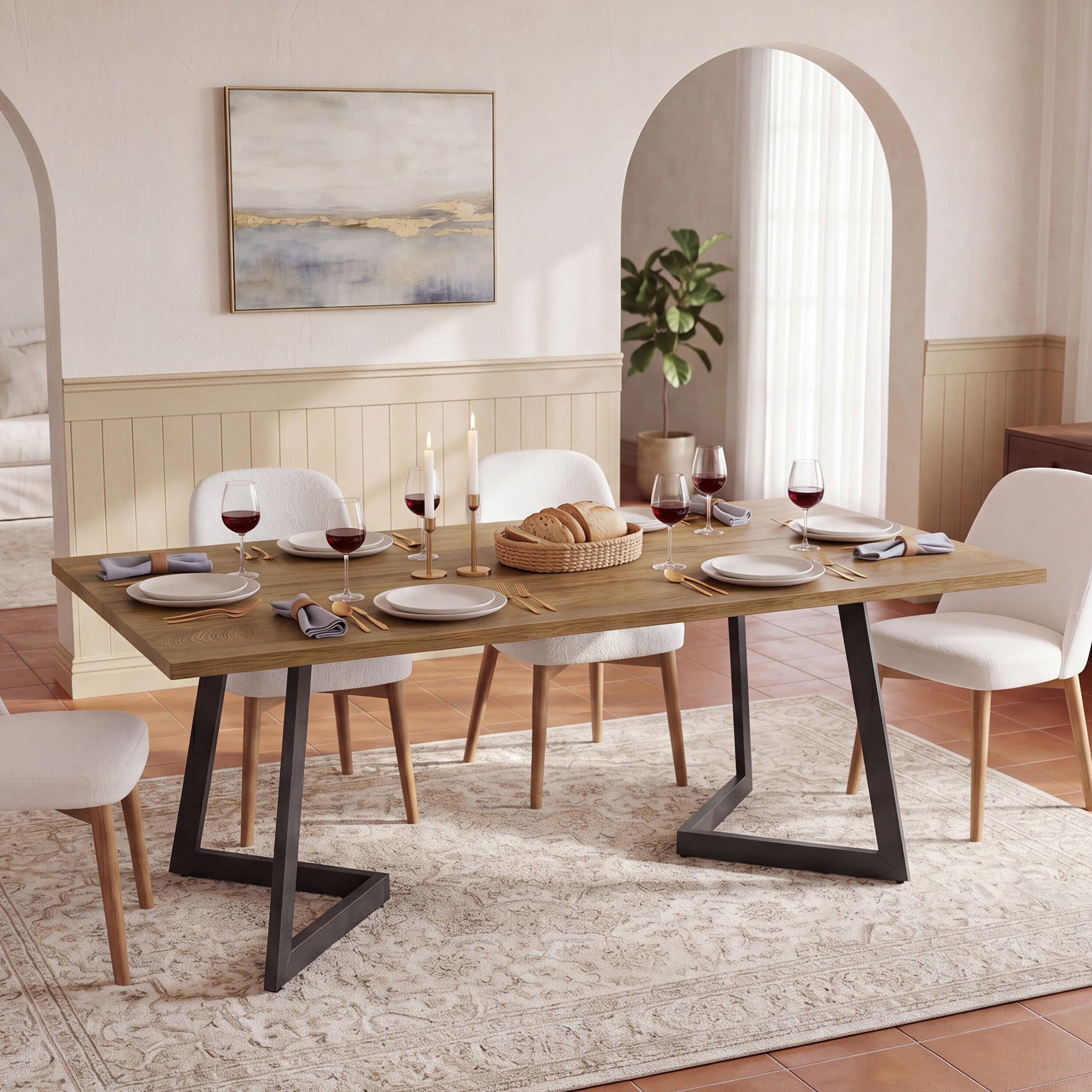 Tribesigns Tavolo da pranzo da 158 cm, tavolo da cucina rettangolare con struttura in metallo