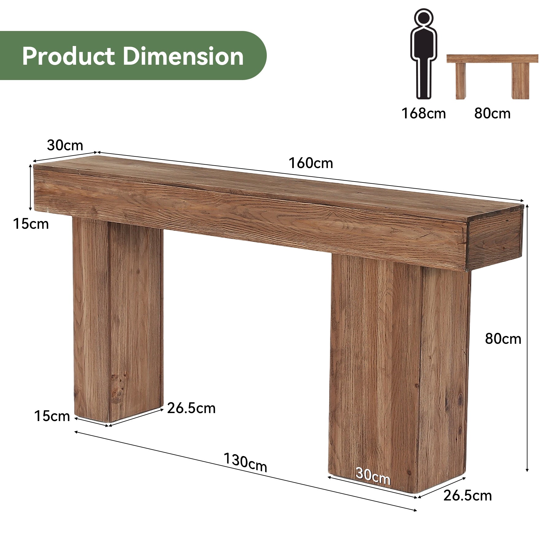 Tribeisgns Tavolo consolle da 160 cm, tavolino da divano in stile country in legno massello