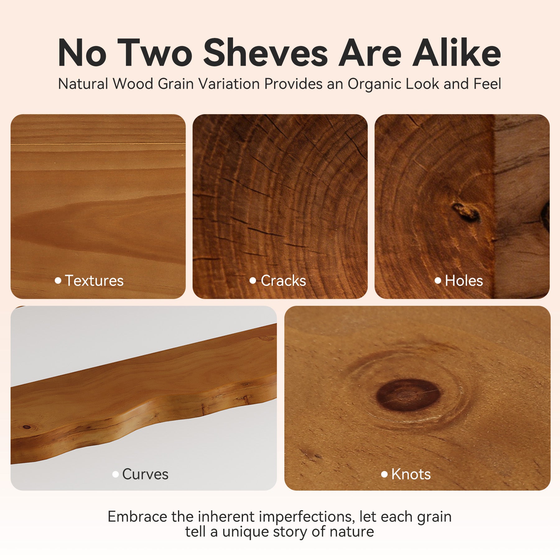 Set 3 Mensole Sospese in Legno Massello con Bordo Vivo, 120 cm, per Soggiorno e Ufficio