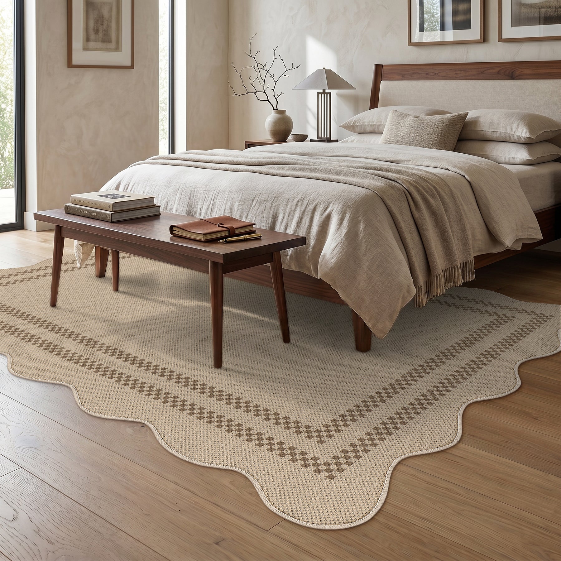 Tribesigns 160x230/200x300 cm Tappeto in simil-iuta, con bordo in stile country, lavabile e antiscivolo, ideale per cucina e soggiorno, certificato Oeko-Tex.