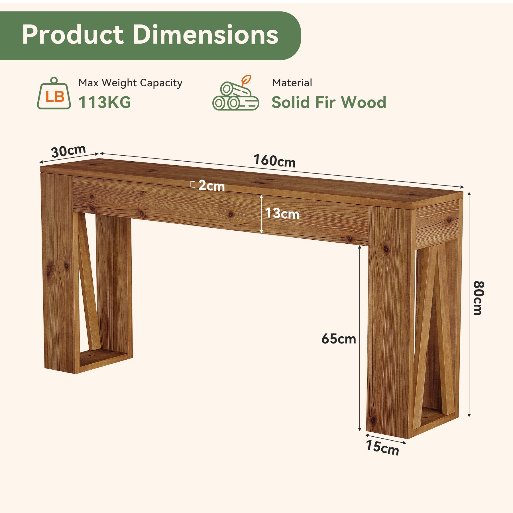 Tribesigns Consolle in legno massello da 160 cm, tavolo d'ingresso stretto in stile rustico