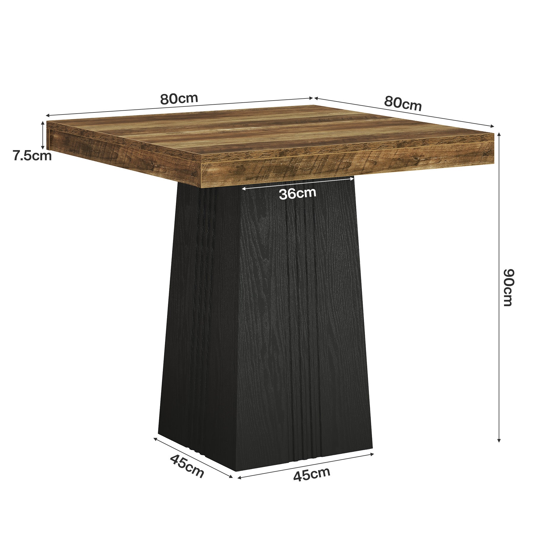 Tribesigns Tavolo da bar quadrato da 80 cm, alto 90 cm, tavolo alto in stile bistrot con gambe scanalate