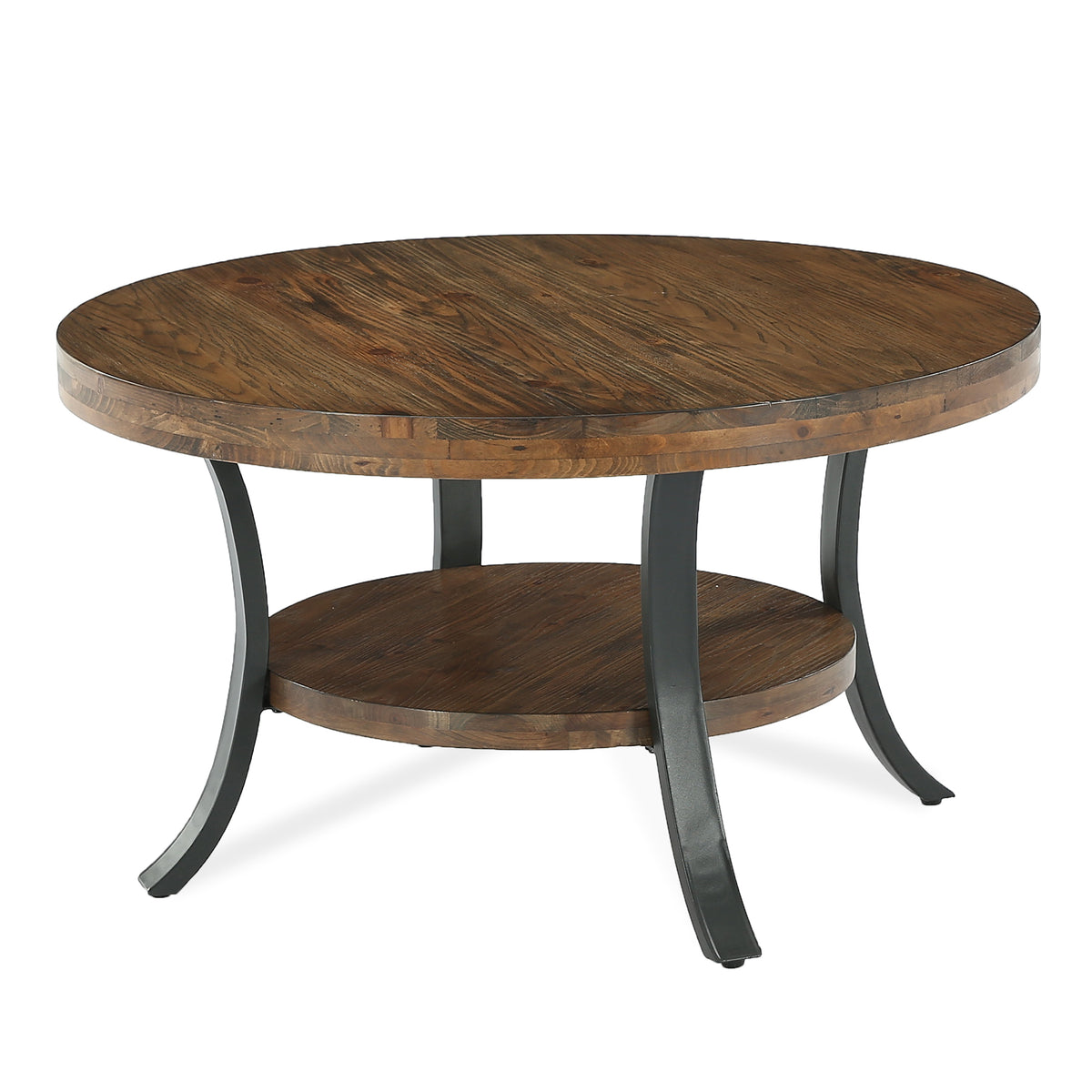 Tavolino da Salotto Rotondo Country in Legno Massello con Vano Contenitore, Ø 80 cm
