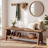 Panca Country in Legno Massello con Ripiano Portascarpe Aperto, 140 cm, per Ingresso 3