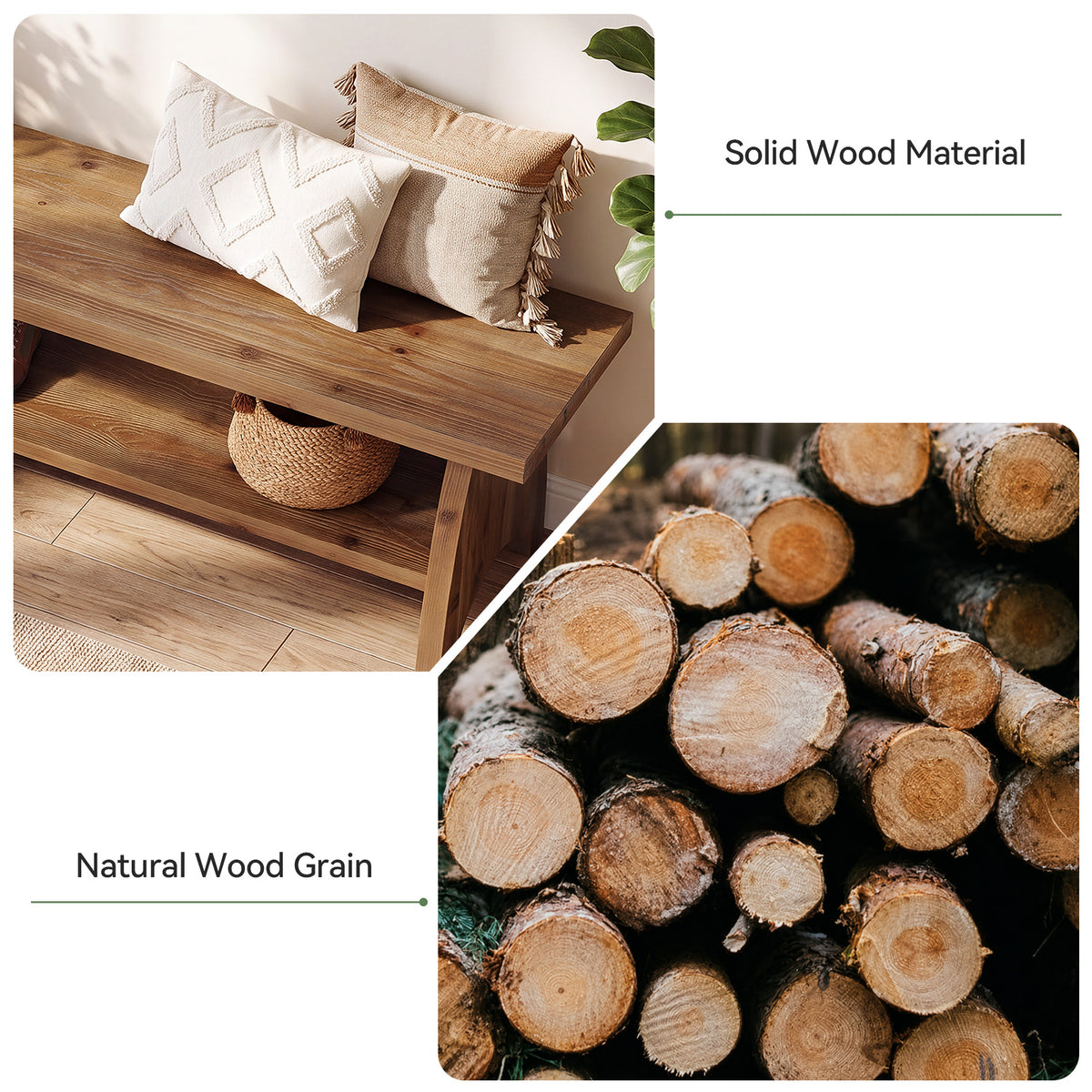 Panca Country in Legno Massello con Ripiano Portascarpe Aperto, 140 cm, per Ingresso