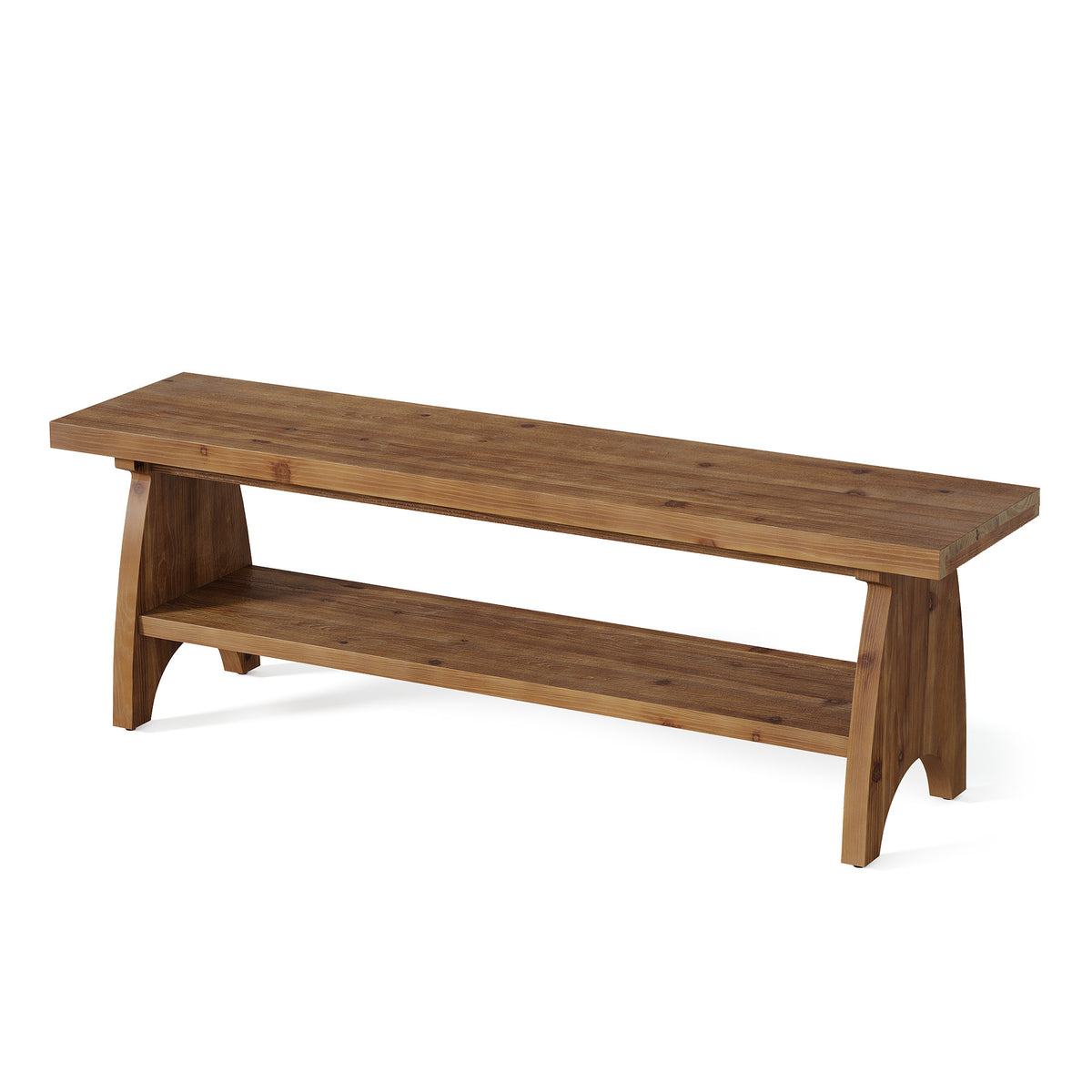 Panca Country in Legno Massello con Ripiano Portascarpe Aperto, 140 cm, per Ingresso