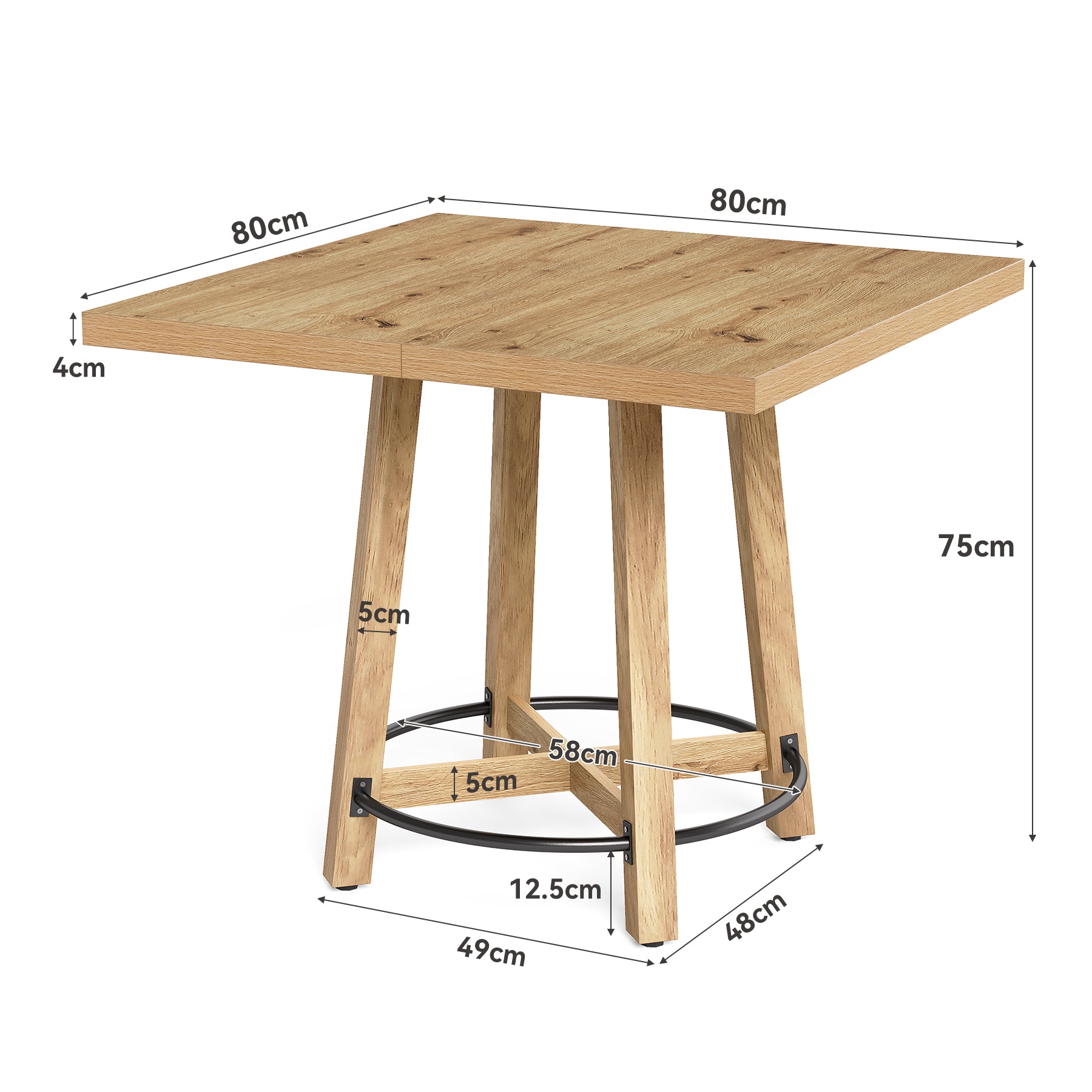 Tribesigns 80 cm tavolo da pranzo, Moderno tavolo quadrato da cucina per 2-4 persone