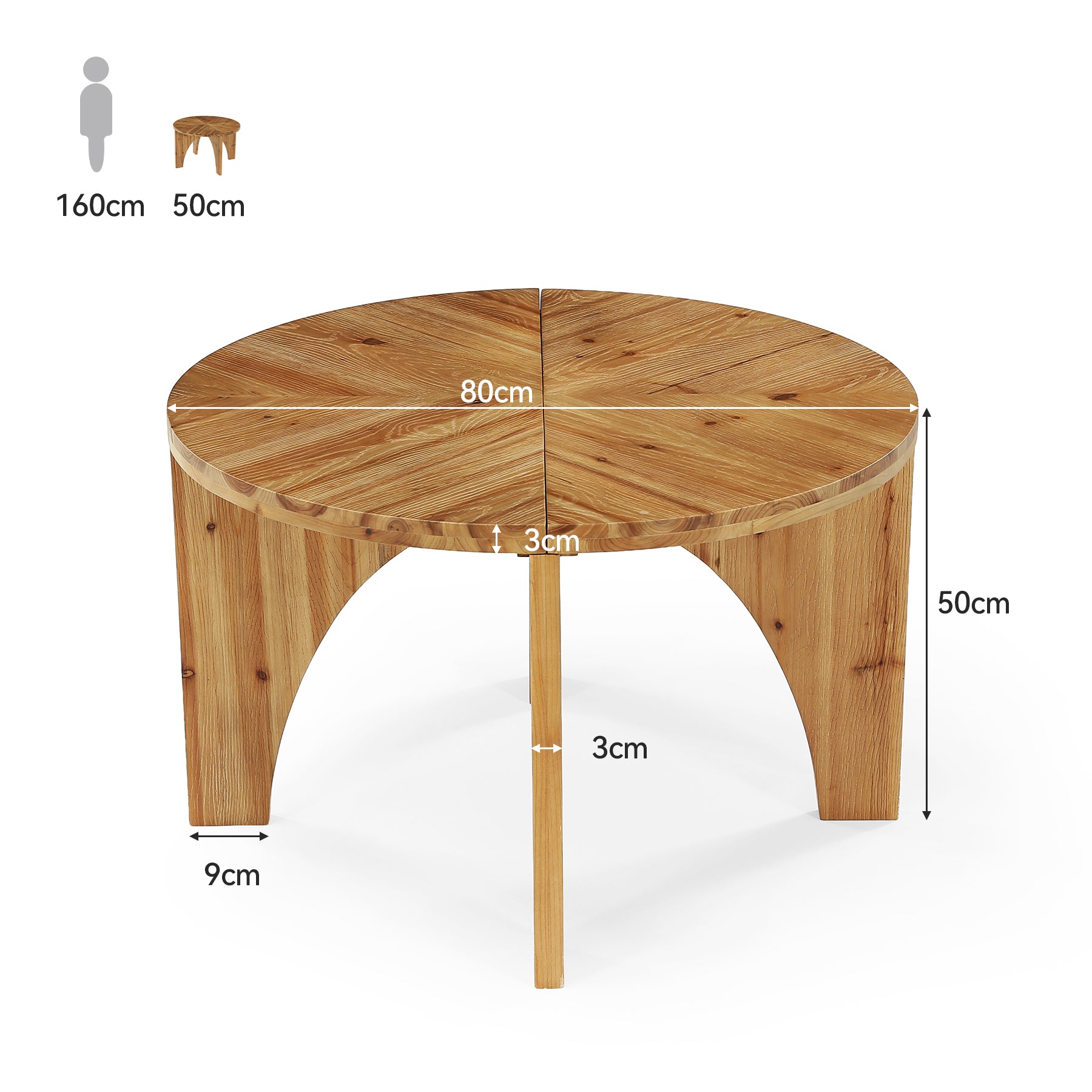 Tribesigns Tavolino rotondo da 80 cm, tavolino da salotto in legno massello con gambe curve