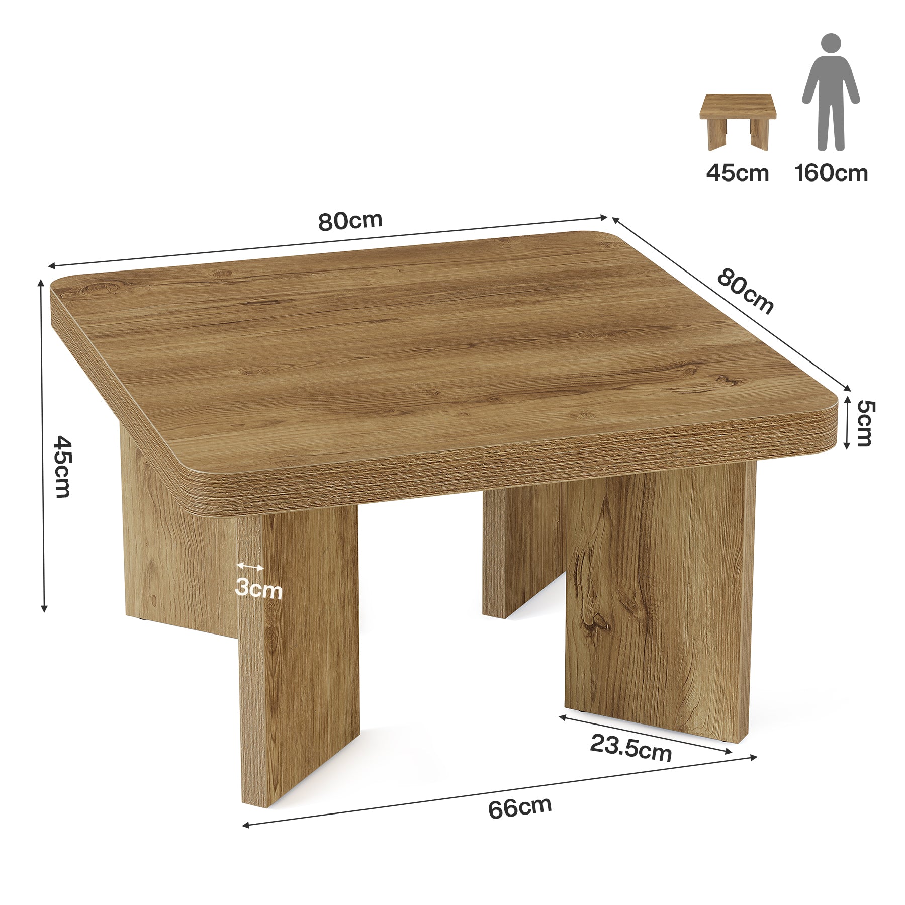 Tribesigns Tavolino da caffè in legno da 80 cm, piccolo tavolino laterale in stile rustico con gambe robuste
