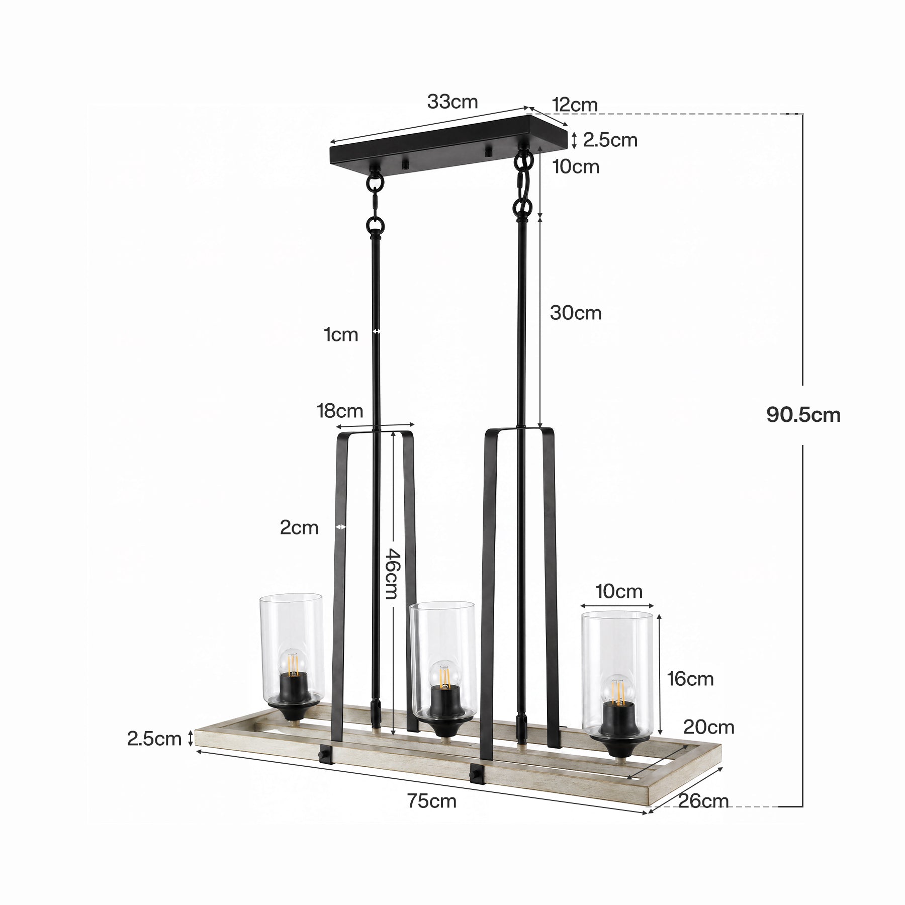 Lampadario a Sospensione Vintage Industriale con 3 Luci E27, Nero, per Soggiorno e Cucina