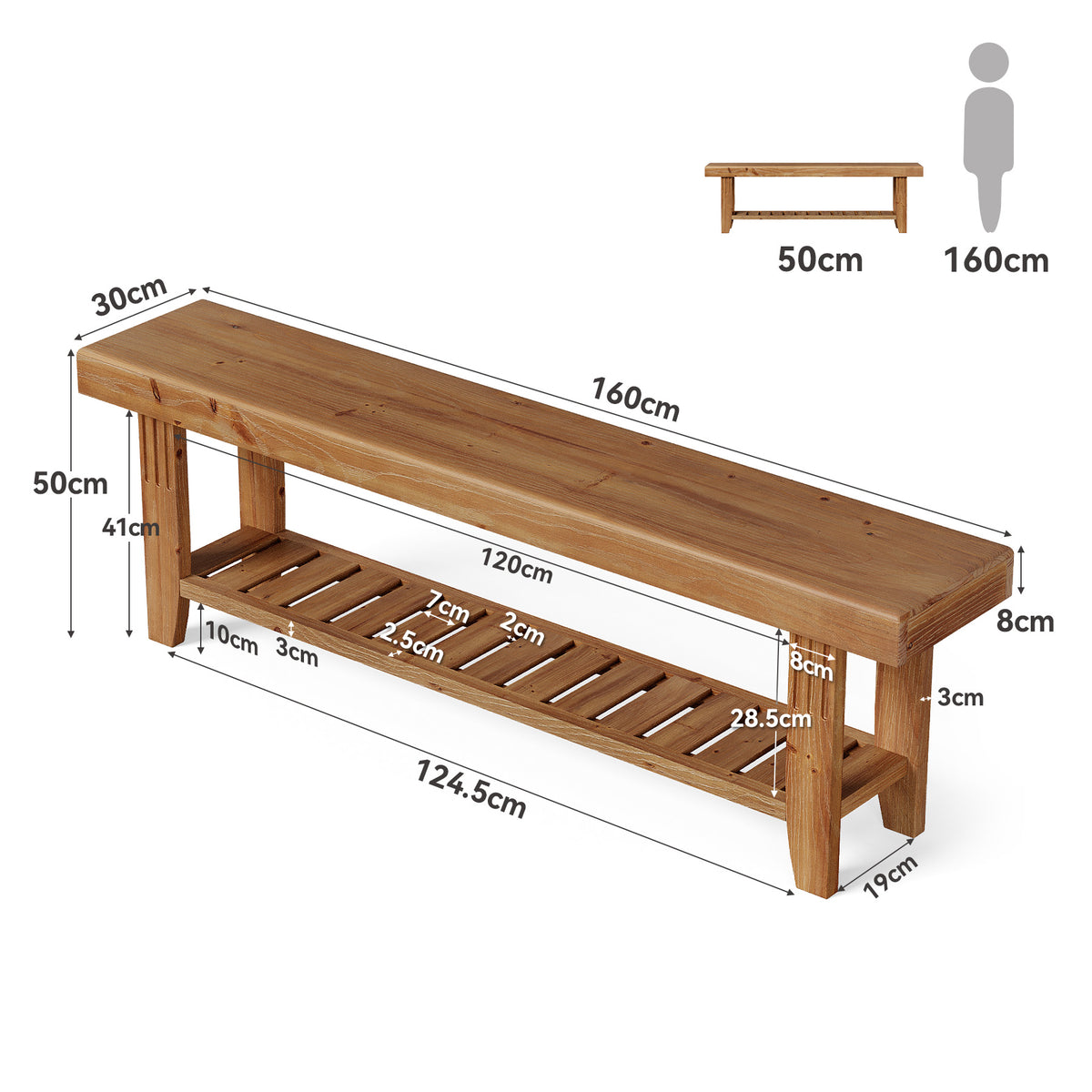 Tribesigns Panca in Legno con 2 Ripiani Portascarpe, 160 cm, per Ingresso e Corridoio