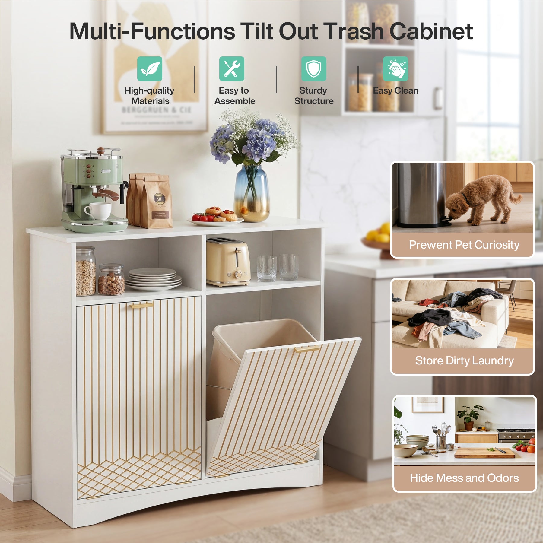 Tribesigns Mobile per la separazione dei rifiuti, moderno contenitore per la raccolta differenziata in cucina con sistema estraibile.