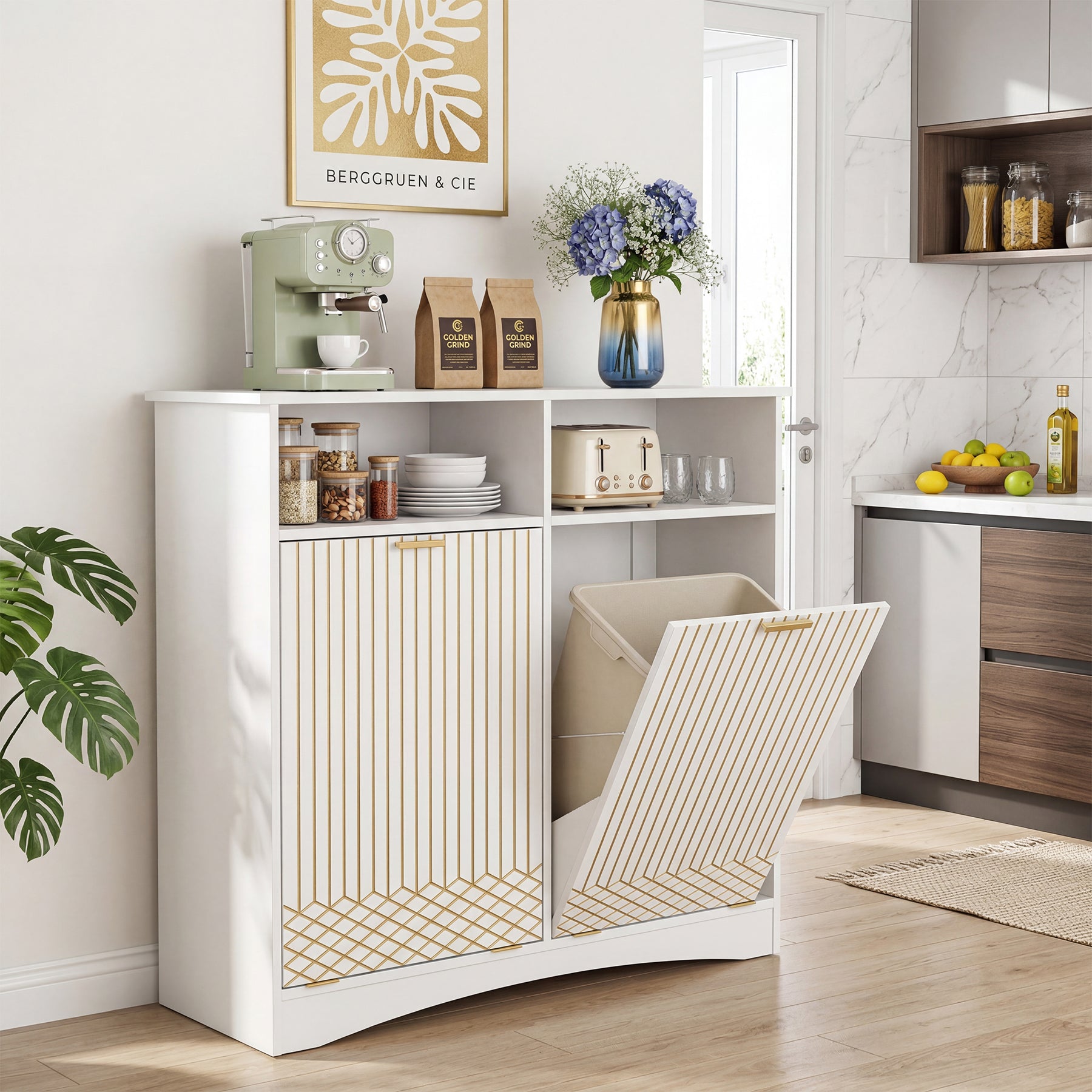 Tribesigns Mobile per la separazione dei rifiuti, moderno contenitore per la raccolta differenziata in cucina con sistema estraibile.
