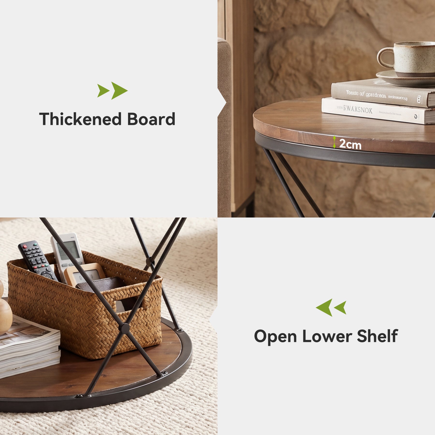 Tribesigns Tavolino rotondo da caffè, table centrale da 80 cm in legno massello con ripiano inferiore, ideale per piccoli spazi