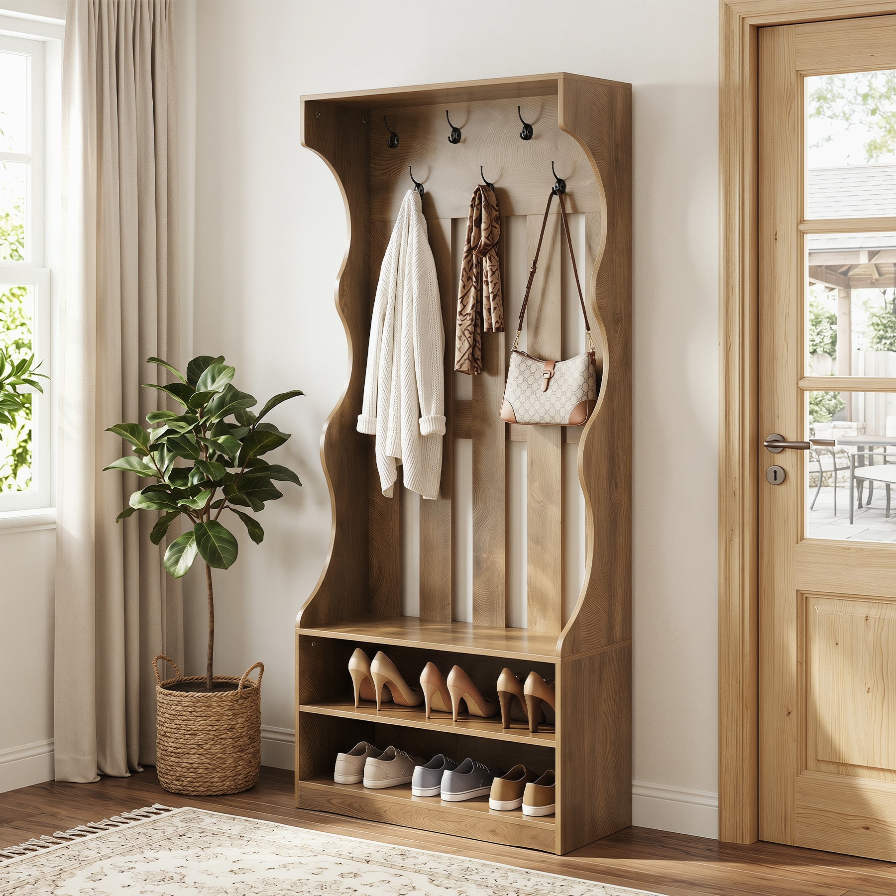 Tribesigns Panca da ingresso 3 in 1, 180 cm, con appendiabiti e panca porta scarpe, con 7 ganci