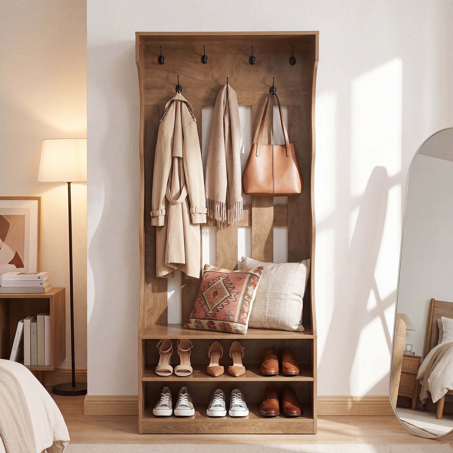 Tribesigns Panca da ingresso 3 in 1, 180 cm, con appendiabiti e panca porta scarpe, con 7 ganci