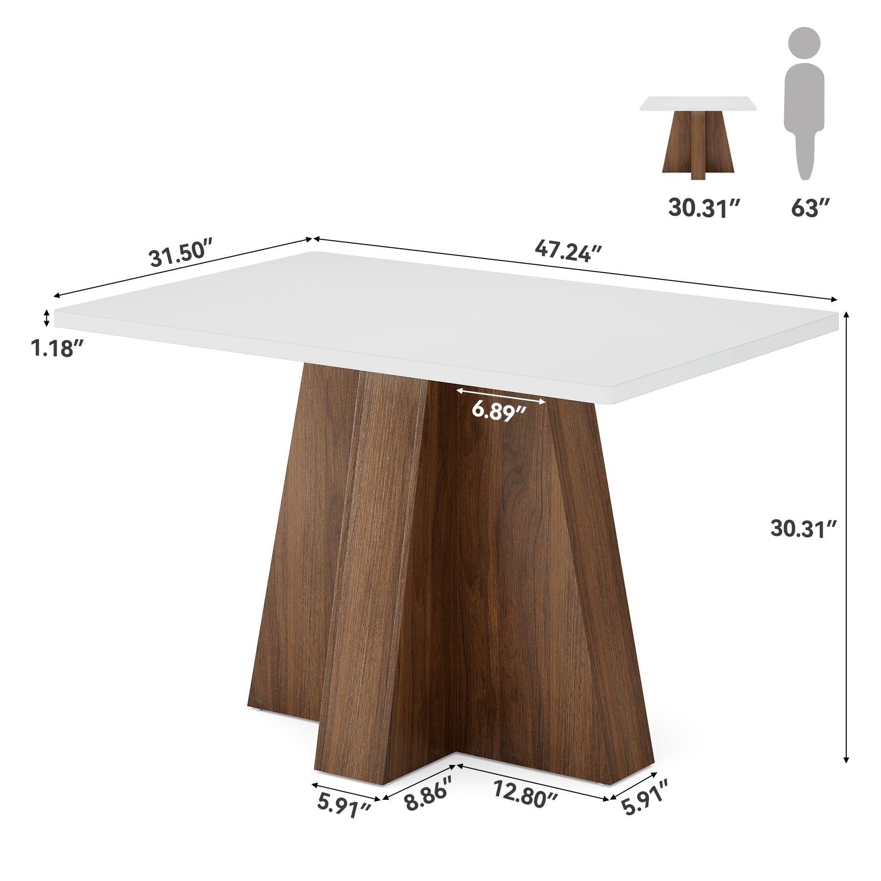 Tribesigns Tavolo da Pranzo Rettangolare in Noce e Bianco, 120 cm, per 4-6 Persone