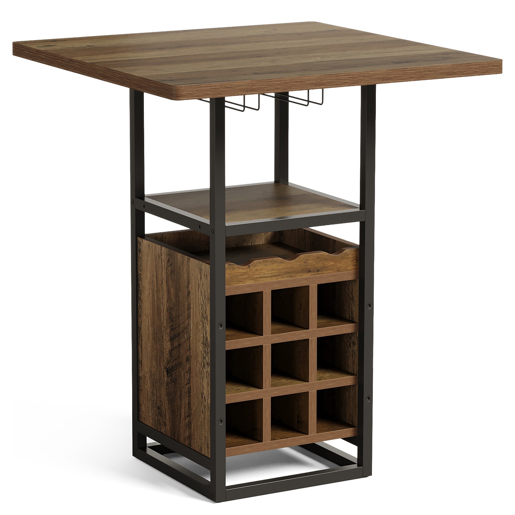 Tribesigns Tavolo Quadrato da Bar 95 cm, Tavolino da Cocktail in Legno con Portabicchieri