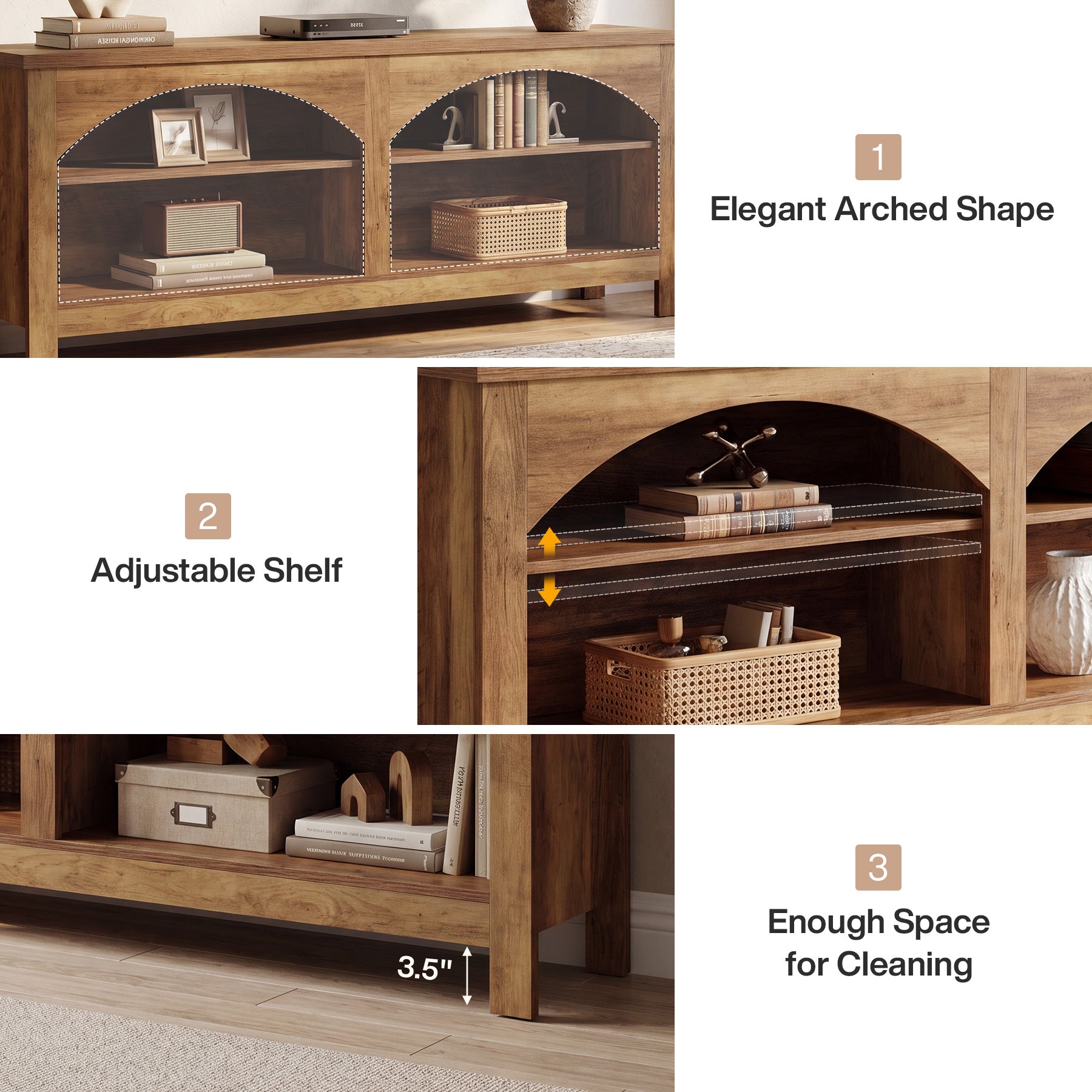 Tribesigns Mobile porta TV da 160 cm, sistema di intrattenimento in stile country con ripiano a 2 livelli