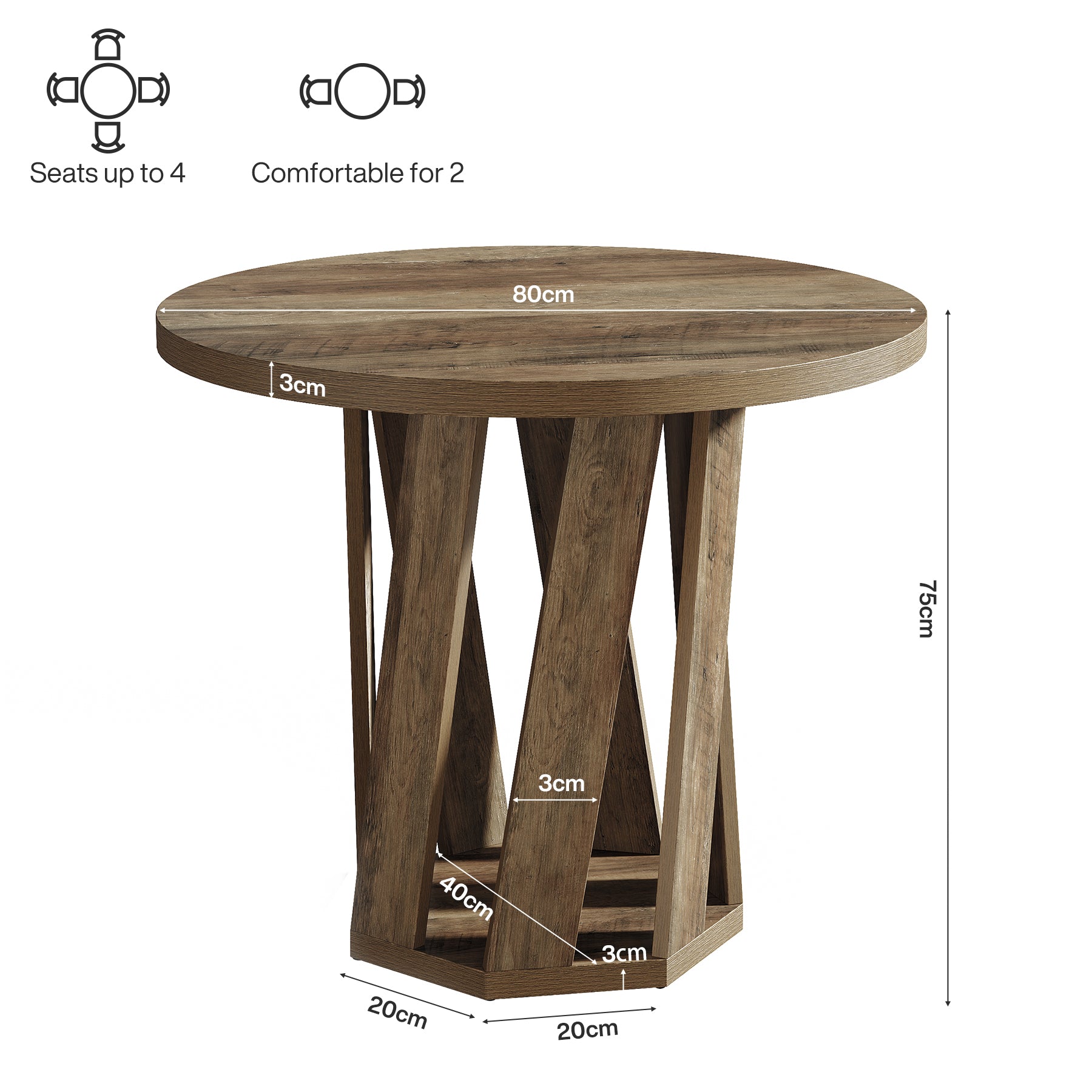 Tribesigns Piccolo tavolo da pranzo rotondo, tavolo da cucina da 80 cm per 2-4 persone