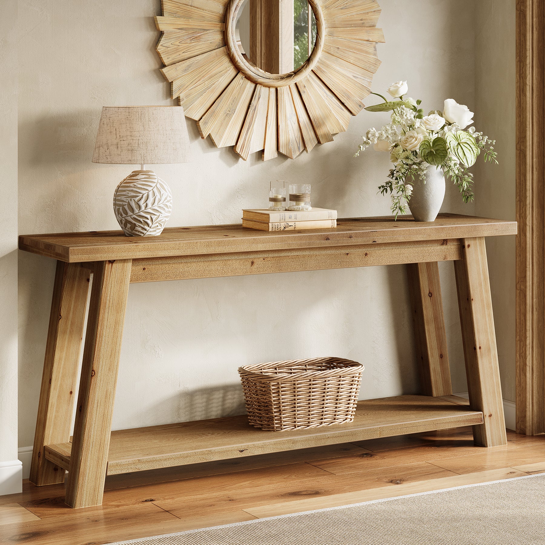 Tribesigns Consolle da ingresso in legno massello lunga 180 cm con ripiano