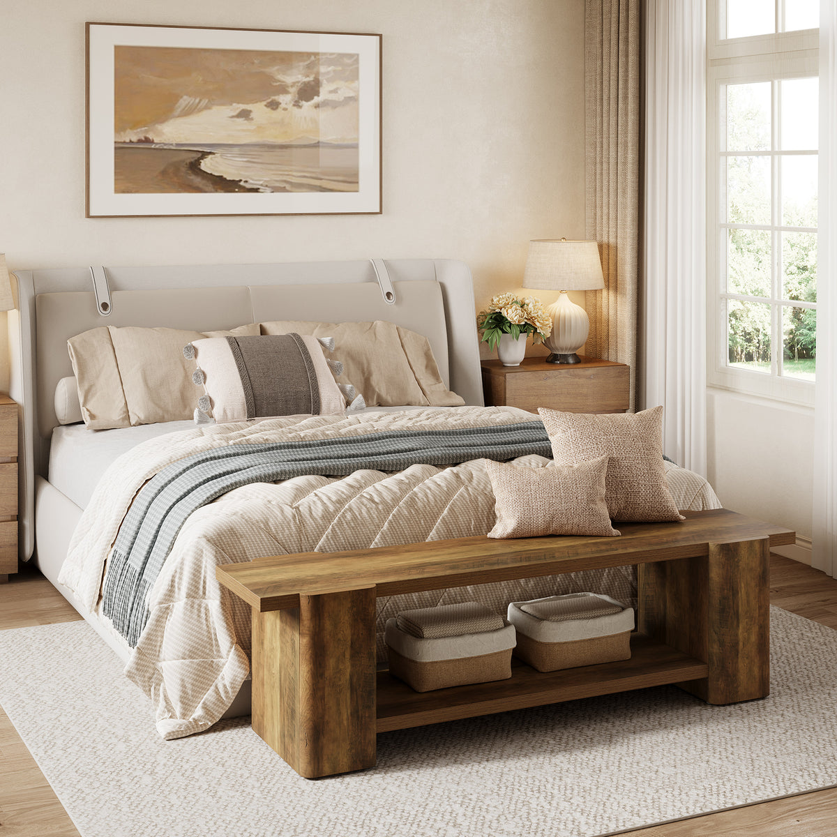 Panca Portascarpe Country in Legno, 160 cm, per Ingresso