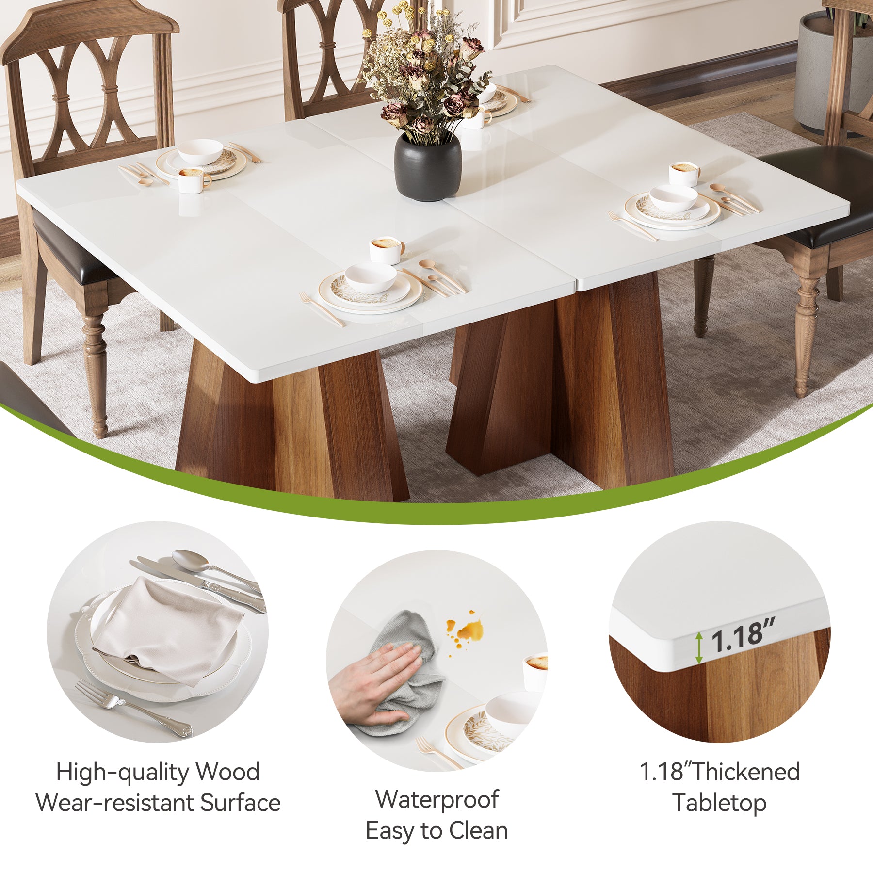 Tribesigns Tavolo da Pranzo Rettangolare in Noce e Bianco, 120 cm, per 4-6 Persone