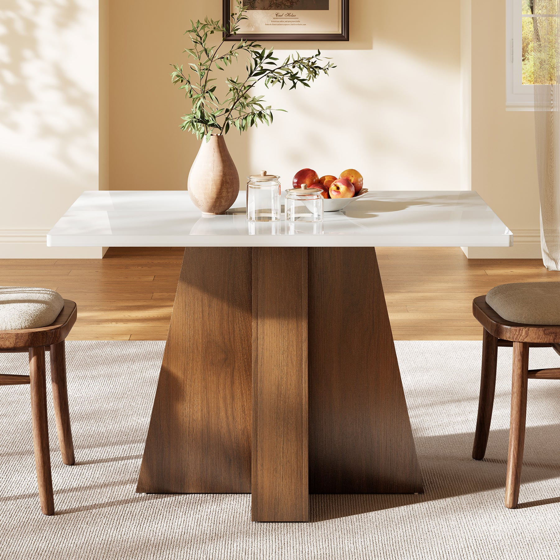 Tribesigns Tavolo da Pranzo Rettangolare in Noce e Bianco, 120 cm, per 4-6 Persone