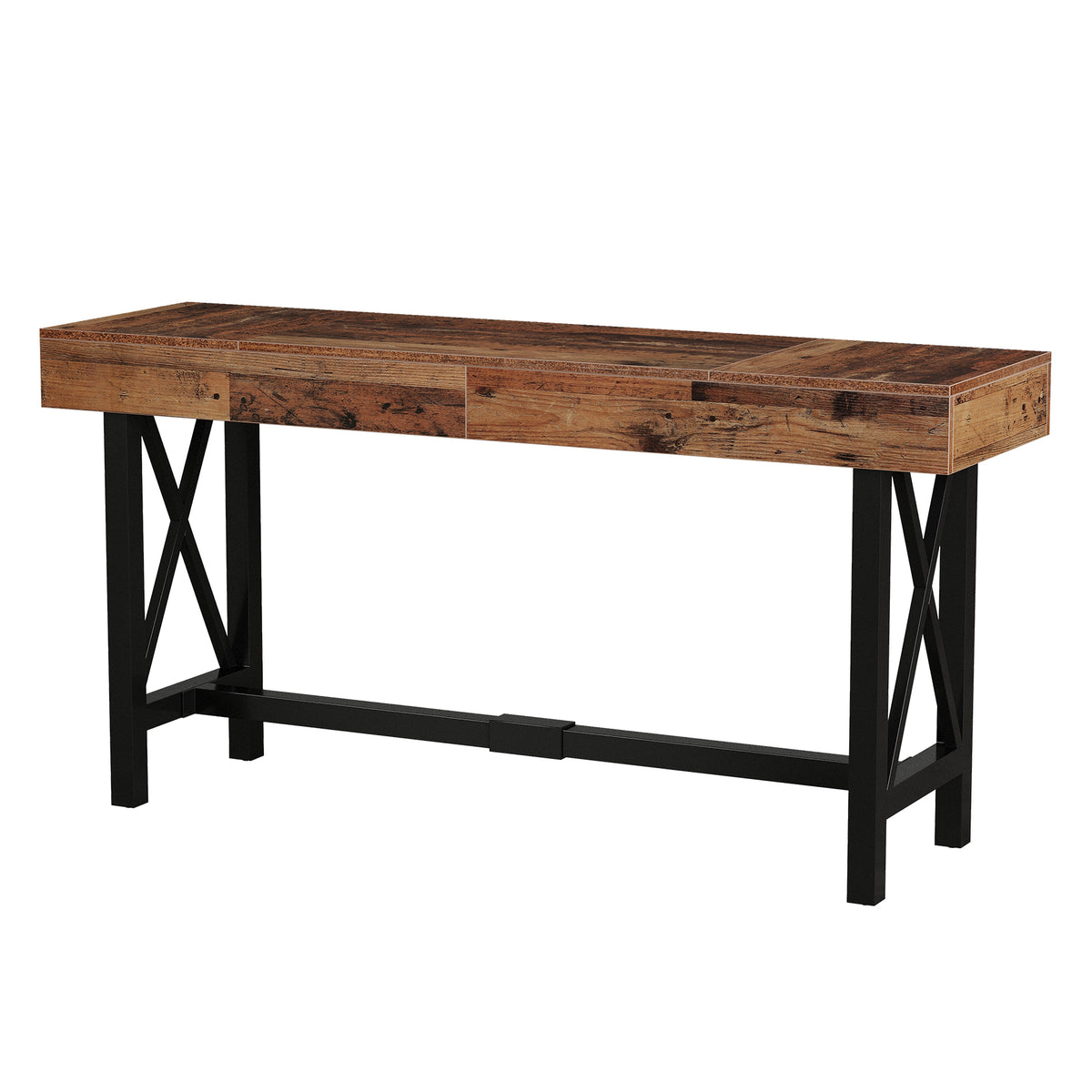 Tavolo da Bar Rettangolare Industriale con Poggiapiedi in Metallo, 180 cm