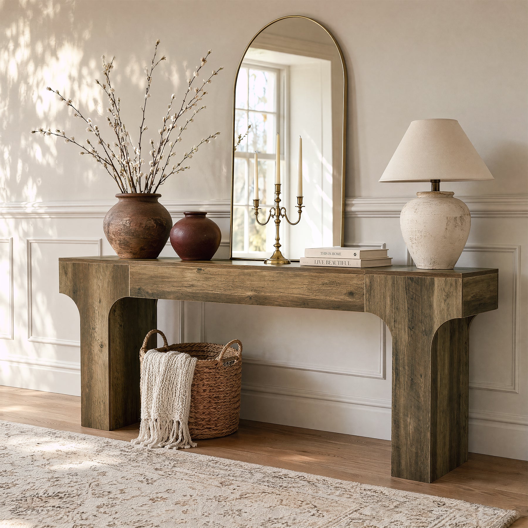 Tribesigns Consolle Country con Design Arcuato, 200 cm, per Ingresso e Soggiorno