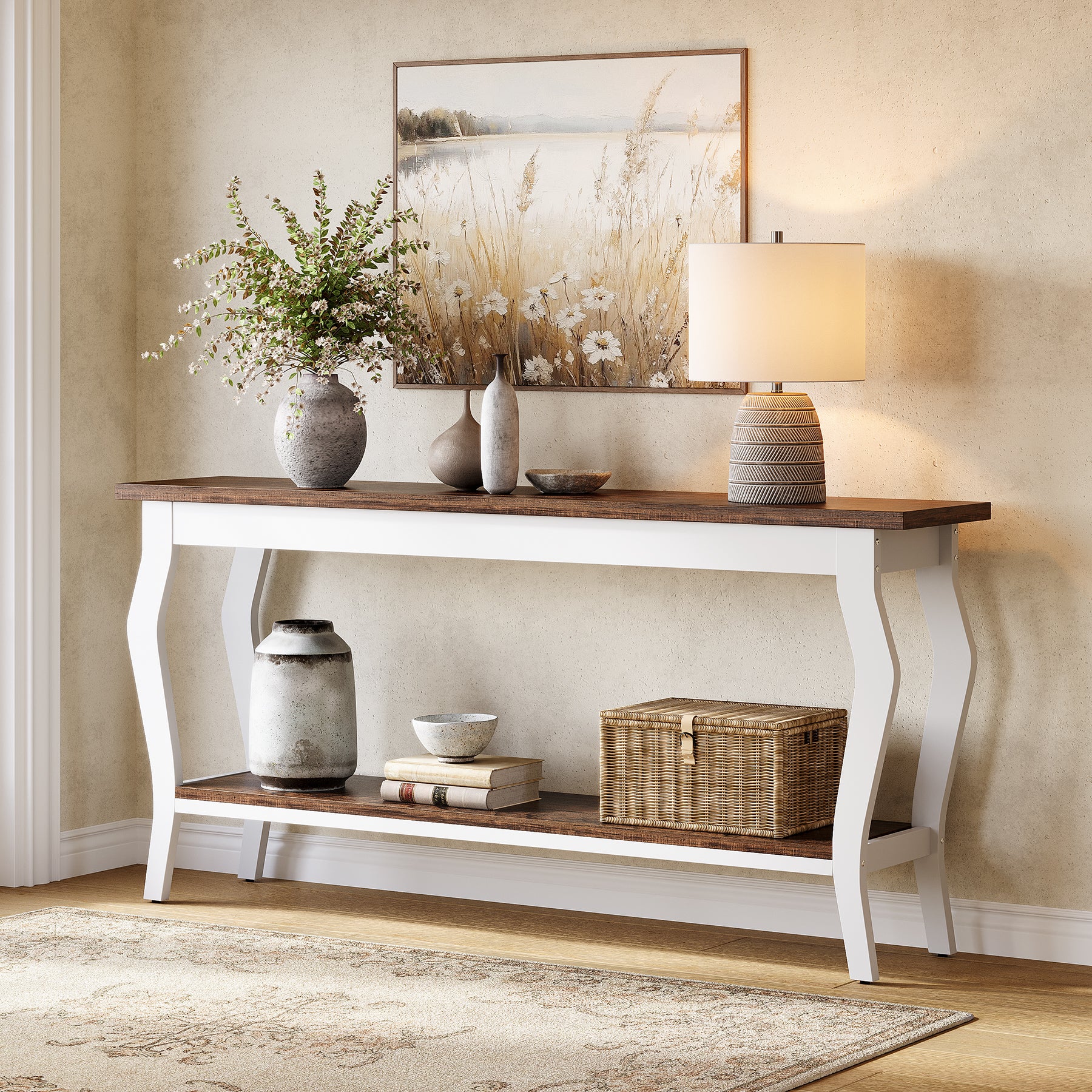 Tribesigns Consolle lunga 179 cm, tavolino vintage a 2 ripiani da posizionare dietro il divano