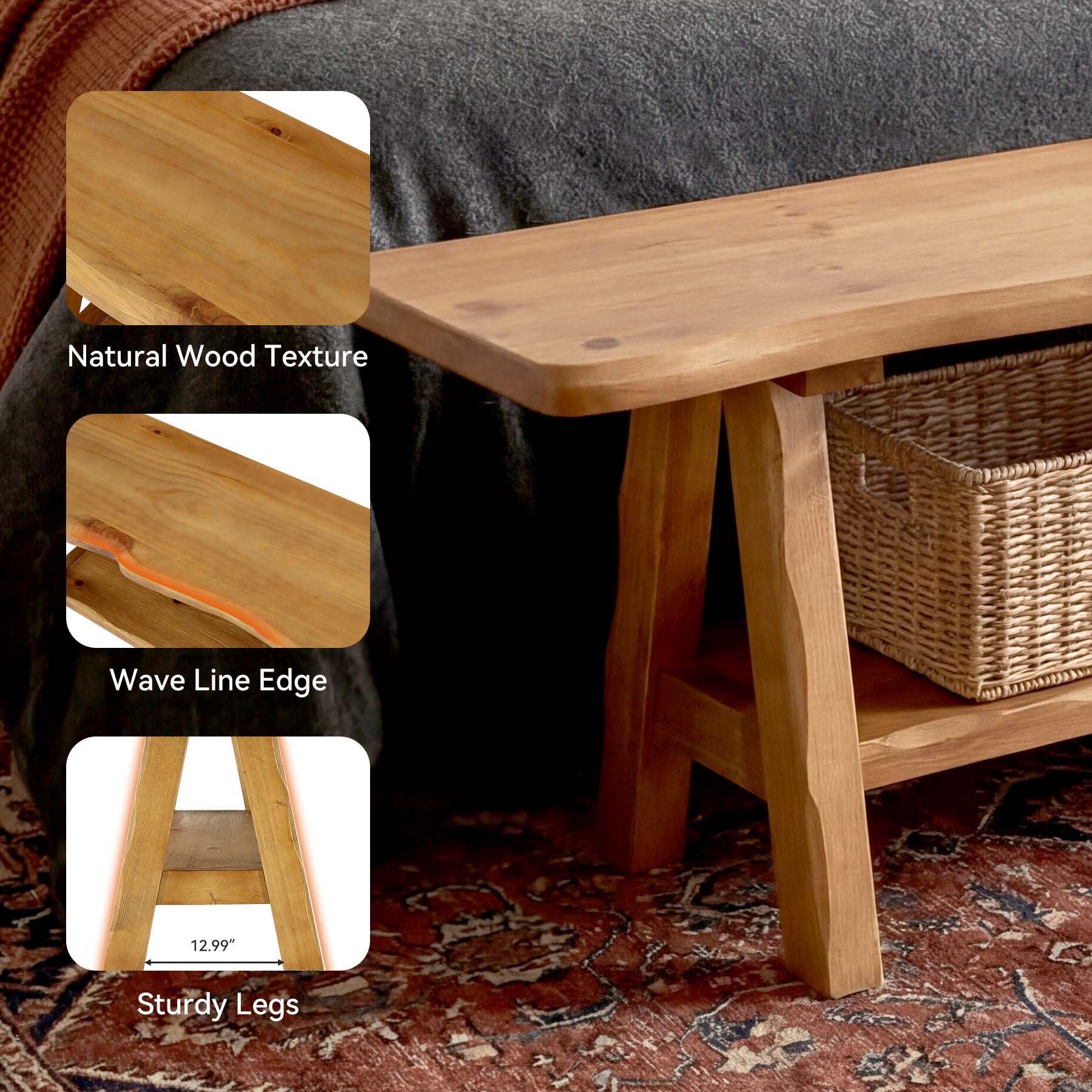 Tribesigns Panca Portascarpe in Legno Massello con Sedile e Ripiano, 140 x 35 x 45 cm, per Ingresso e Corridoio