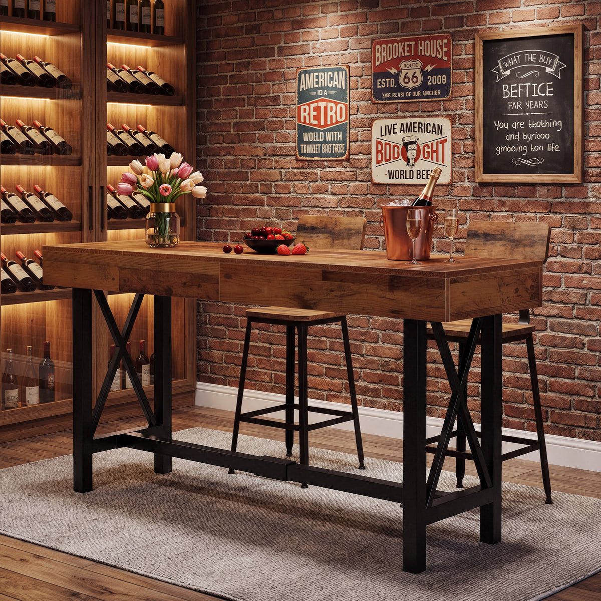 Tavolo da Bar Rettangolare Industriale con Poggiapiedi in Metallo, 180 cm
