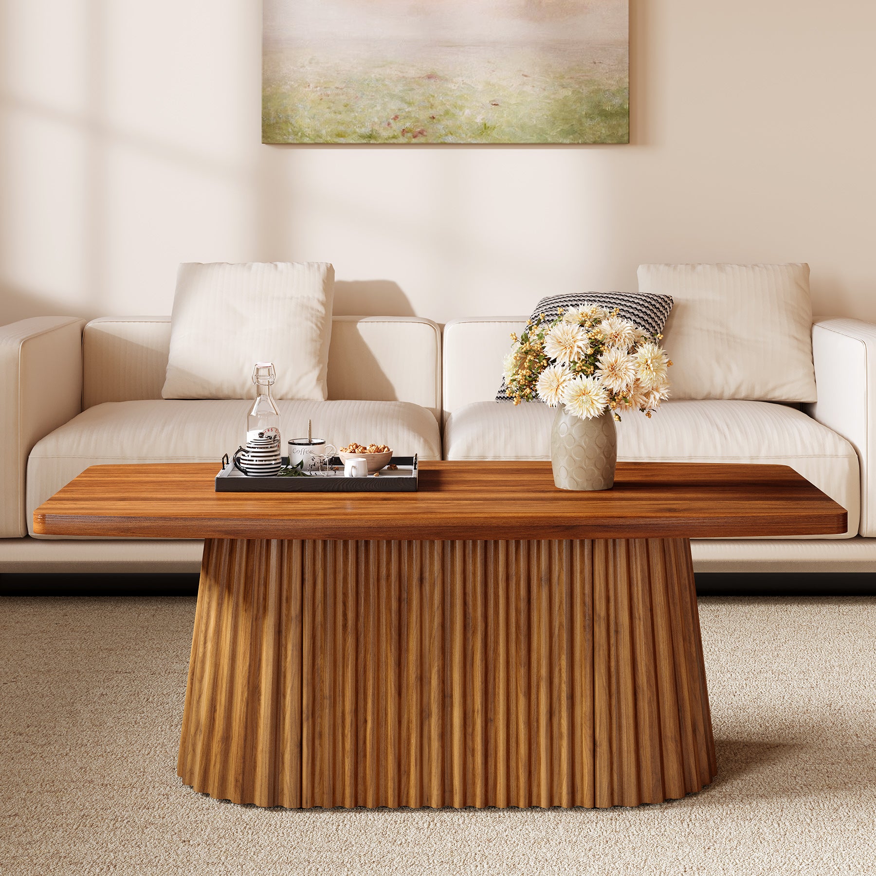 Tribesigns Tavolino da caffè da 120 cm, tavolino centrale rettangolare con base plissettata