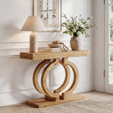Tribesigns Consolle in legno massello da 110 cm, tavolo da corridoio con elegante base a doppio cerchio 3
