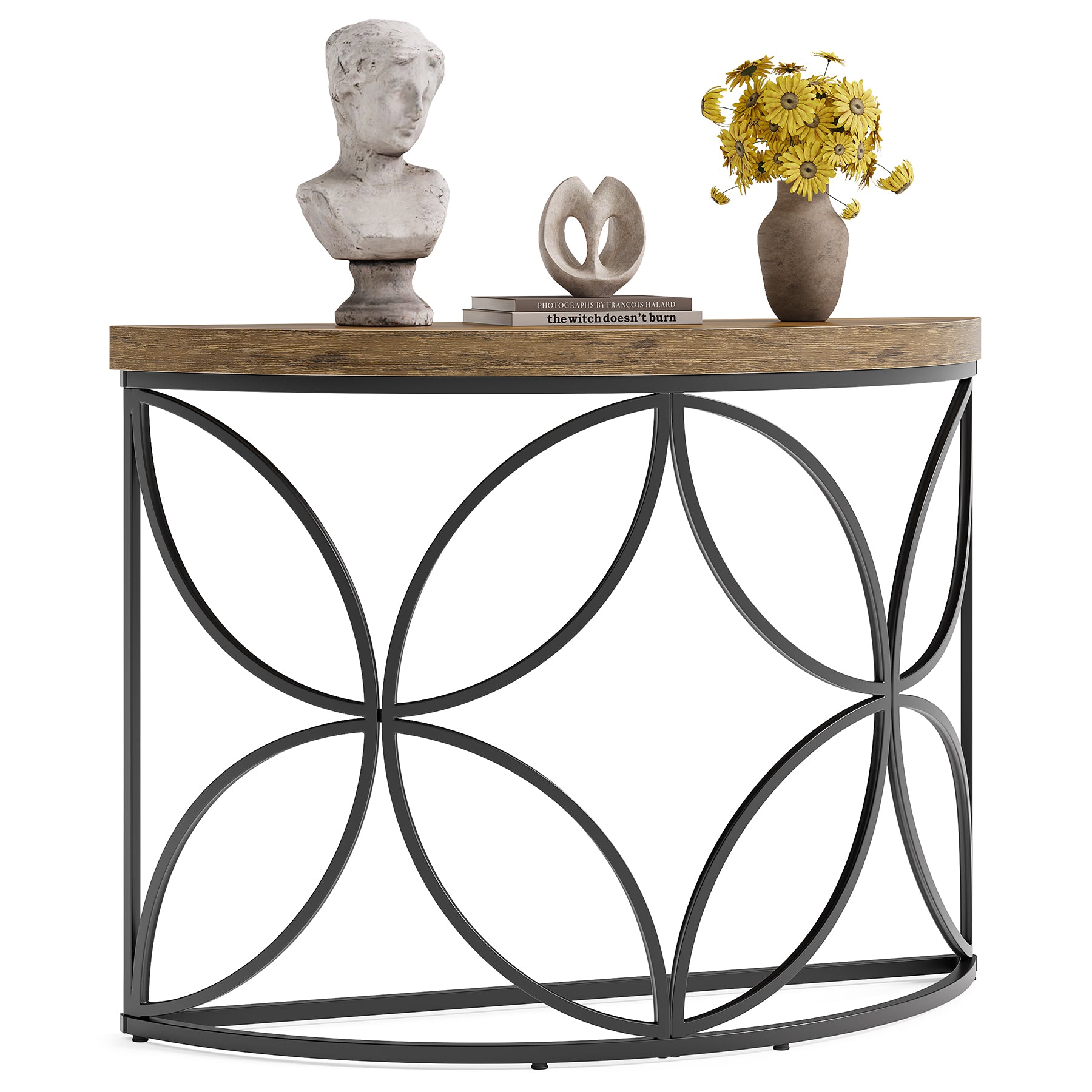 Tribesigns 110 cm Tavolo consolle, tavolino da divano con struttura geometrica