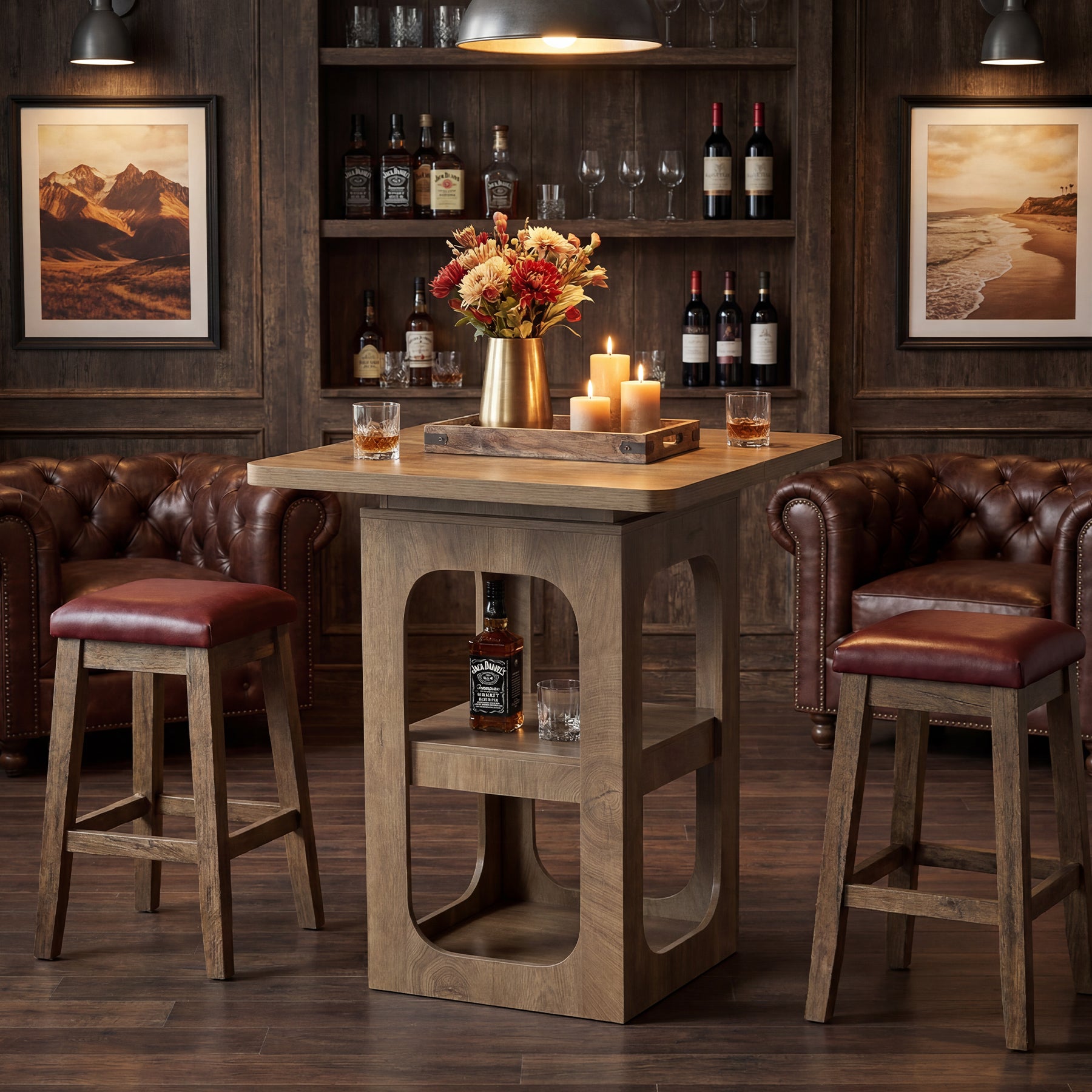 Tavolo da Bar Alto Quadrato a 3 Ripiani, 80 x 80 cm, per Cucina e Piccoli Spazi