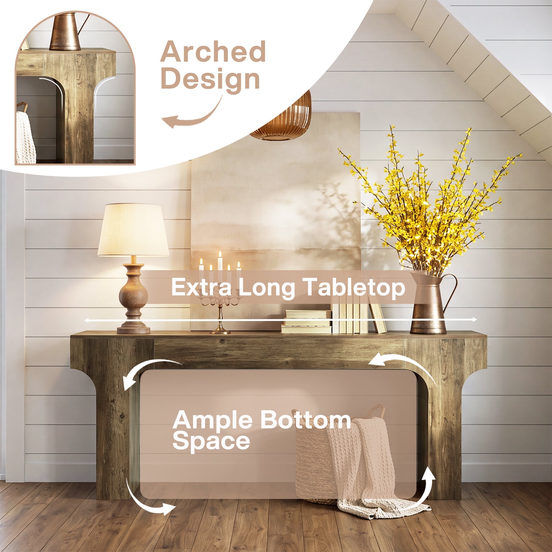 Tribesigns Consolle Country con Design Arcuato, 200 cm, per Ingresso e Soggiorno