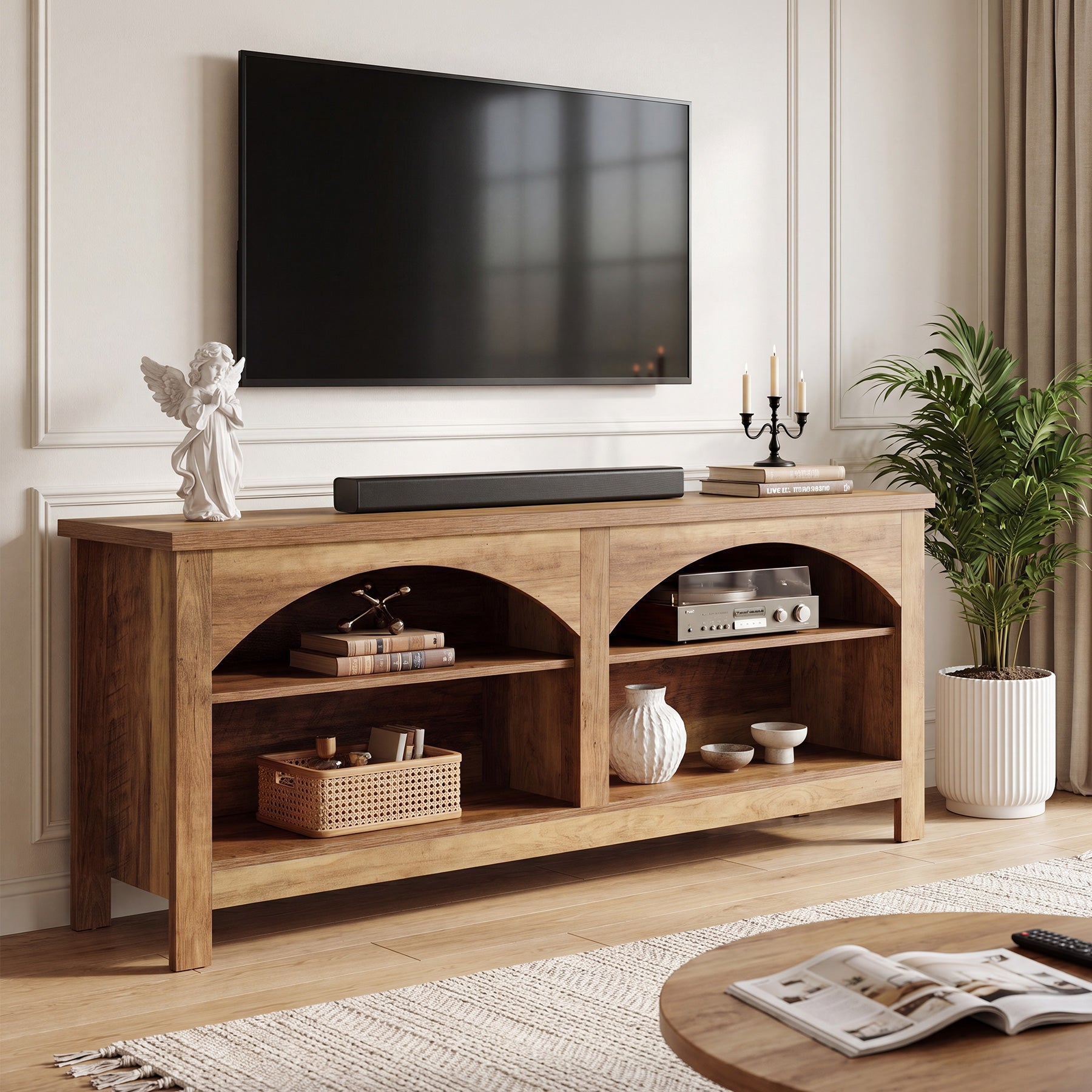 Tribesigns Mobile porta TV da 160 cm, sistema di intrattenimento in stile country con ripiano a 2 livelli