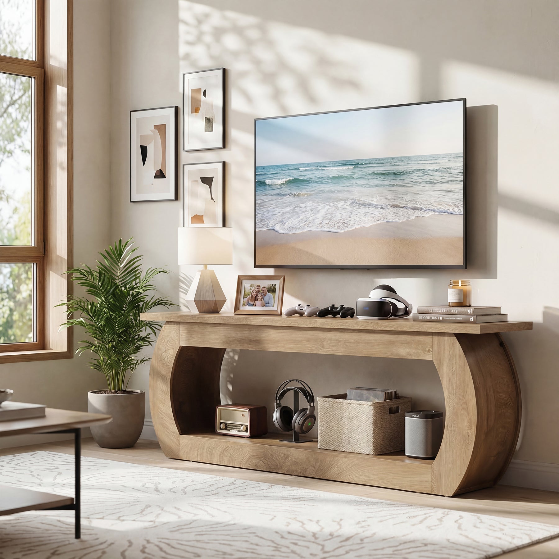 Tribesigns Mobile porta TV per poltrona TV da 165 cm, centro multimediale in legno
