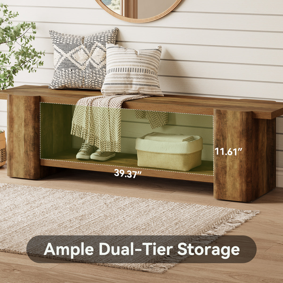 Panca Portascarpe Country in Legno, 160 cm, per Ingresso