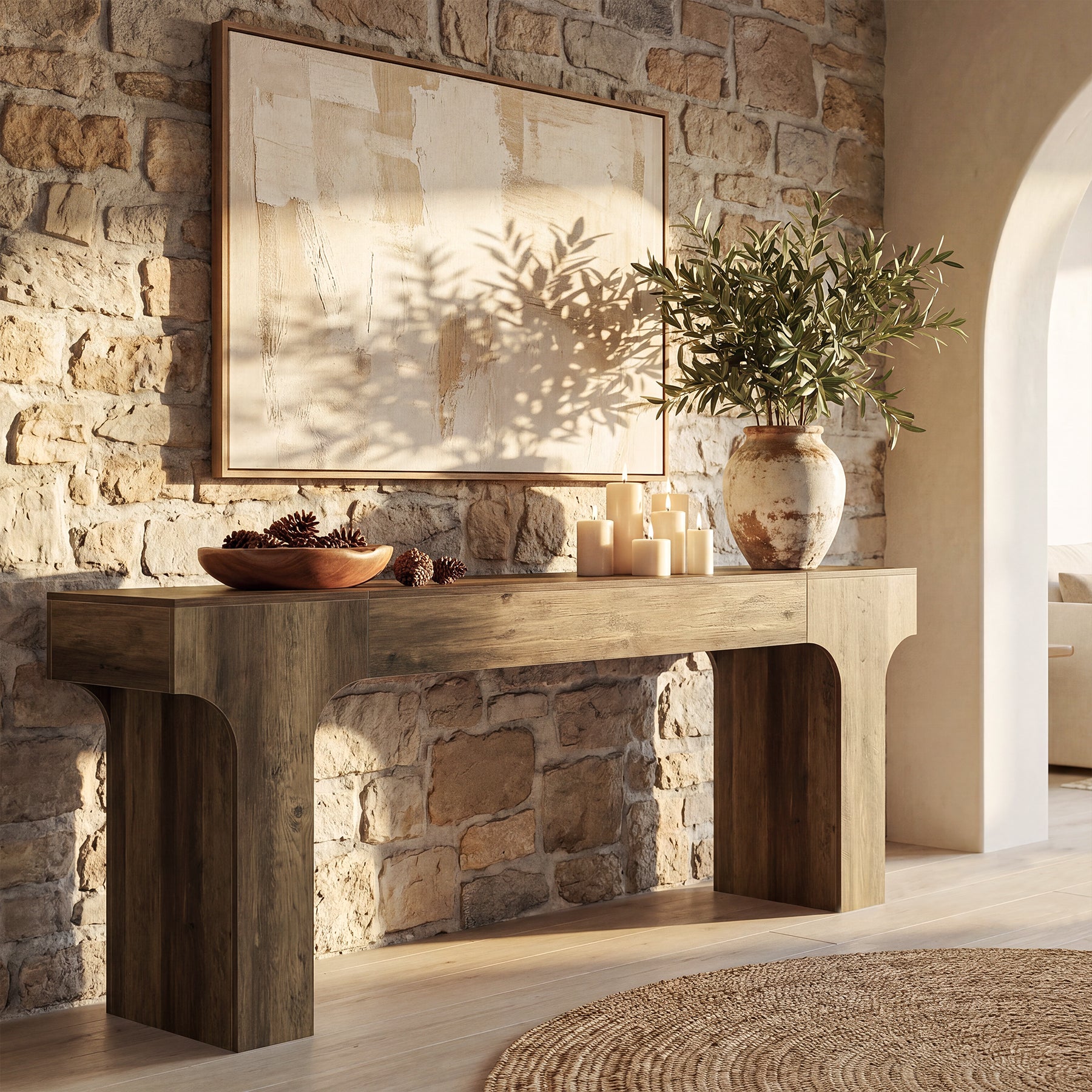 Tribesigns Consolle Country con Design Arcuato, 200 cm, per Ingresso e Soggiorno