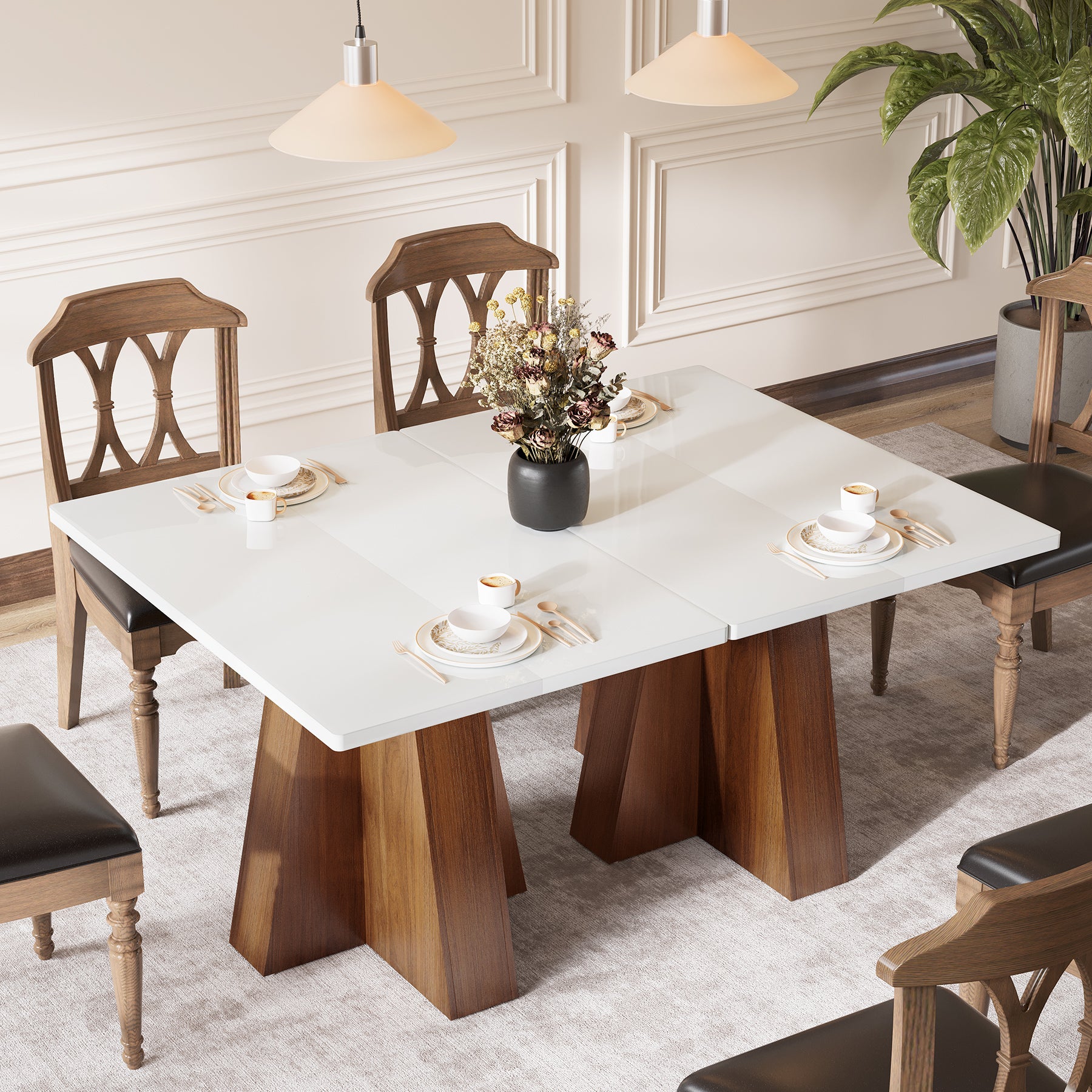 Tribesigns Tavolo da Pranzo Rettangolare in Noce e Bianco, 120 cm, per 4-6 Persone
